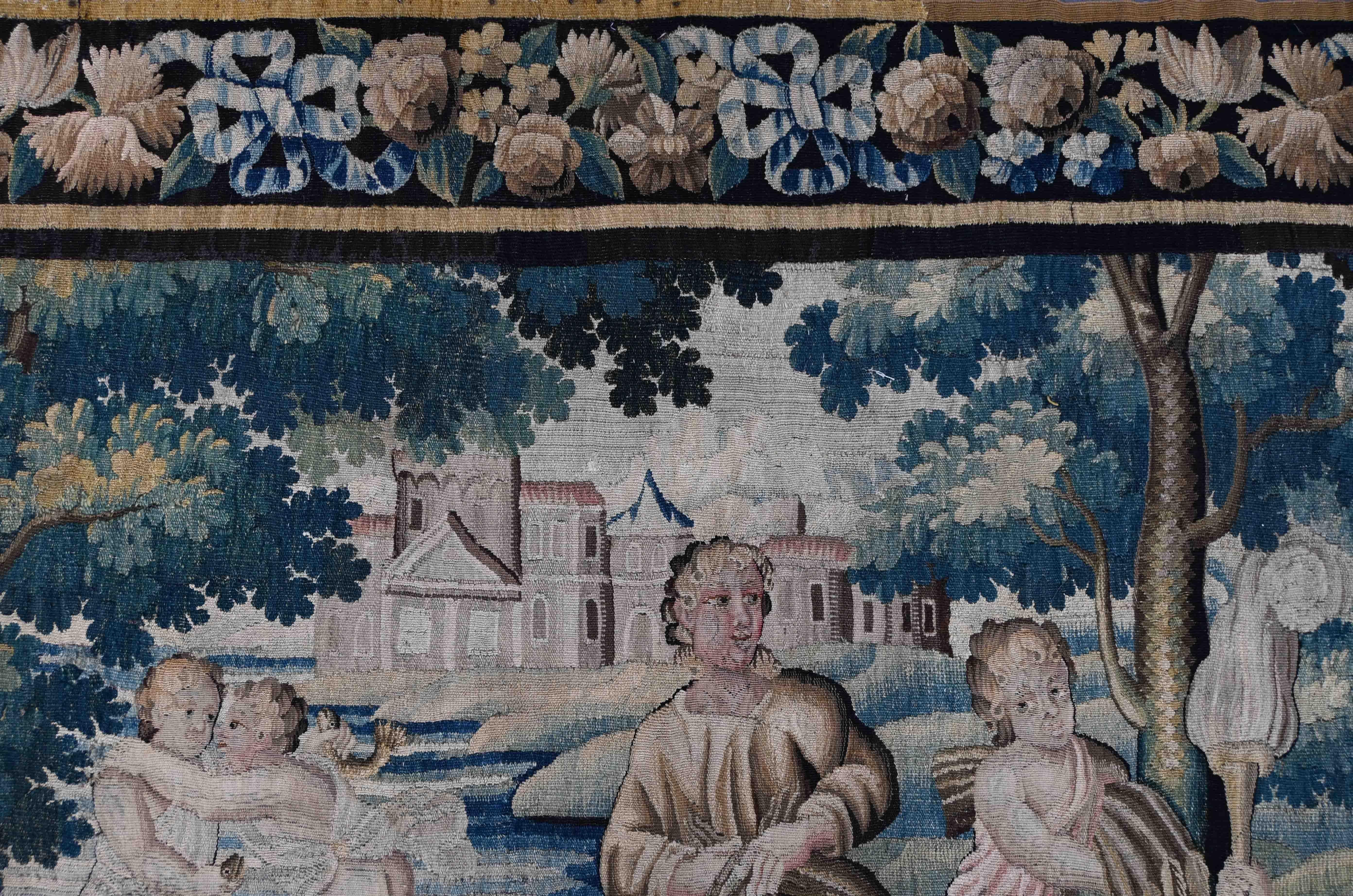 Wool 17th century Aubusson tapestry - the rest after the harvest - N° 1331 For Sale