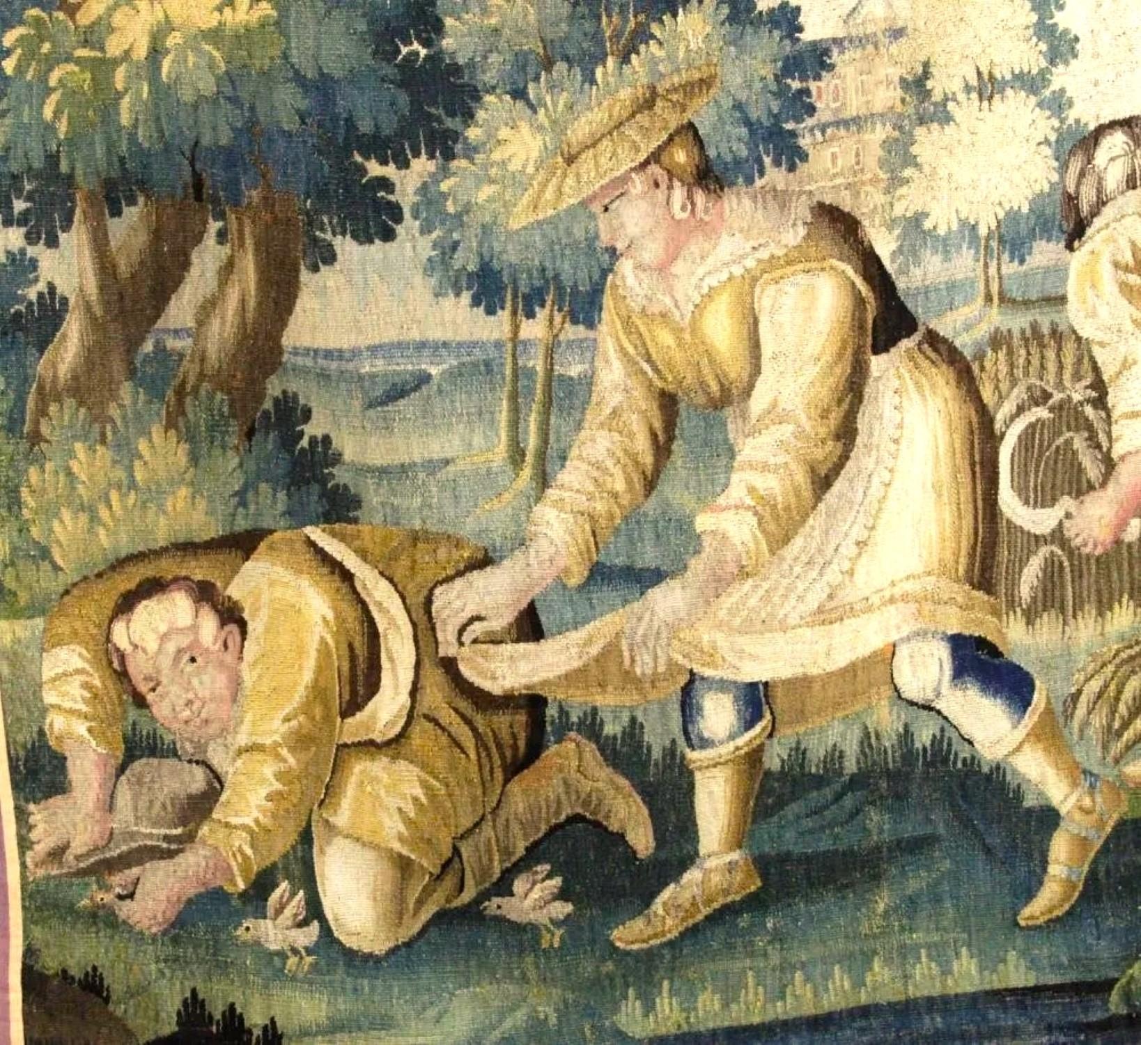 17th Century Aubusson Tapestry, Verdue Harvest Scene 1