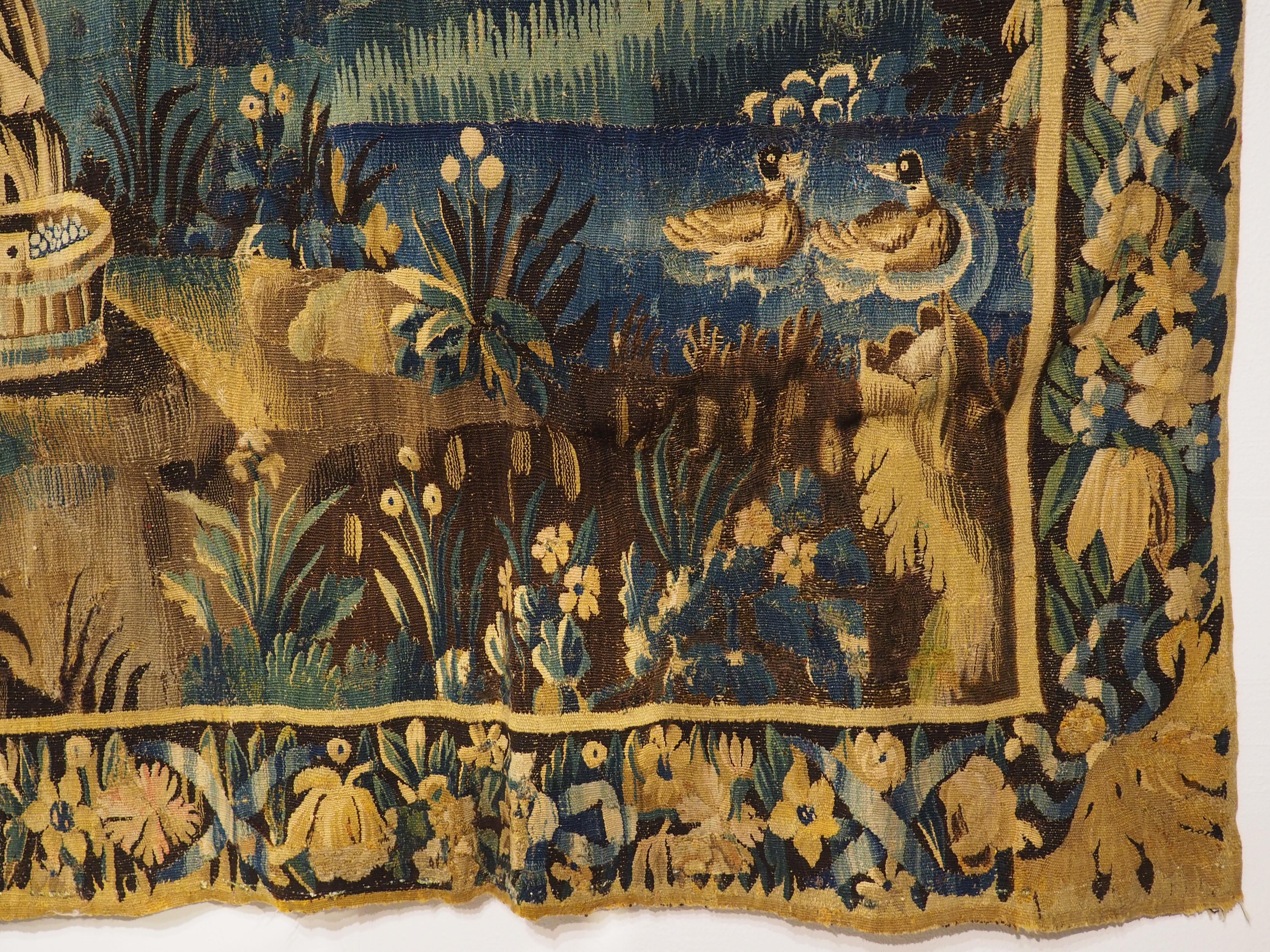 17th Century Aubusson Verdure Bleue Tapestry depicting The Grape Harvest For Sale 4