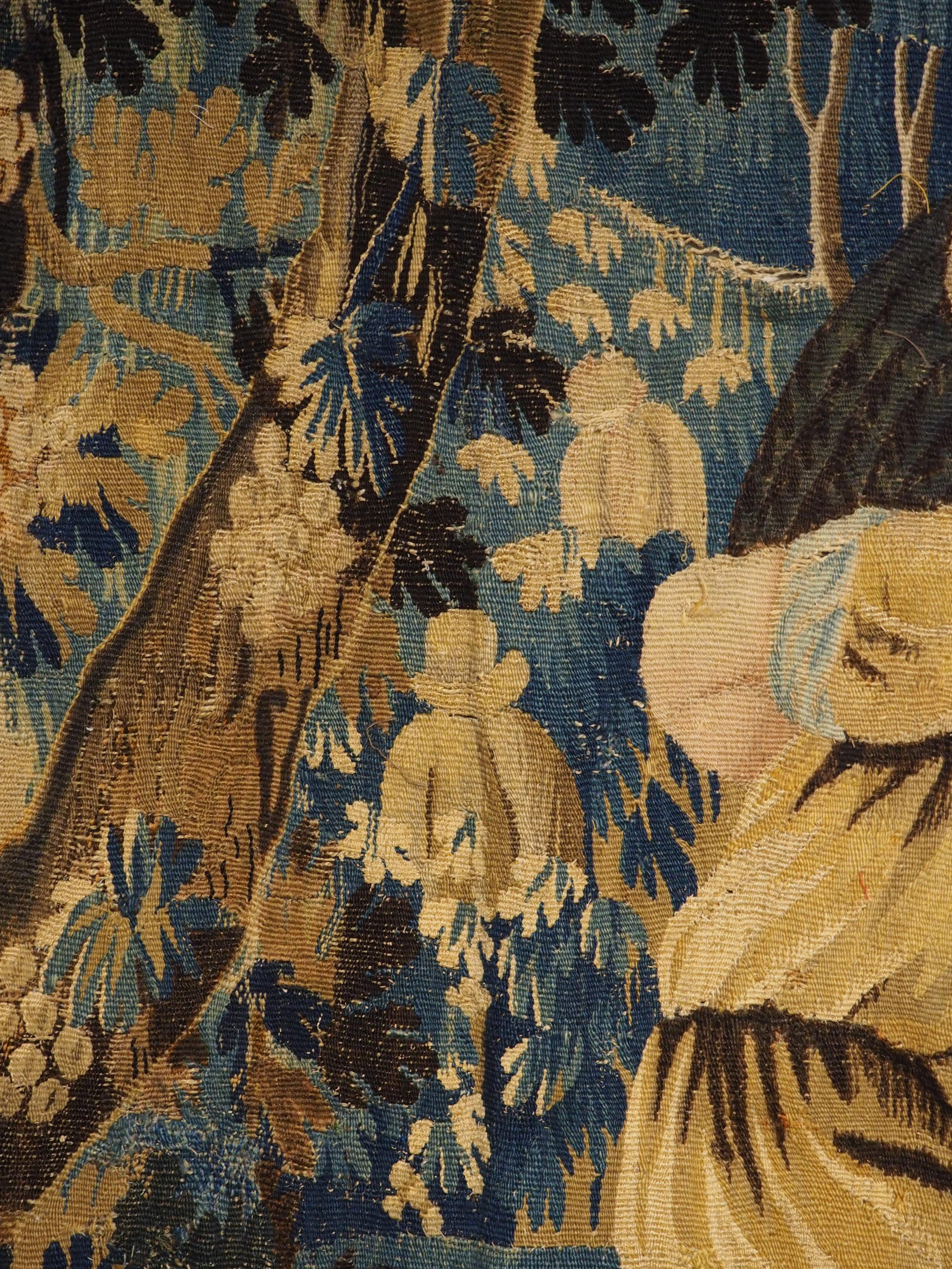 17th Century Aubusson Verdure Bleue Tapestry depicting The Grape Harvest For Sale 9