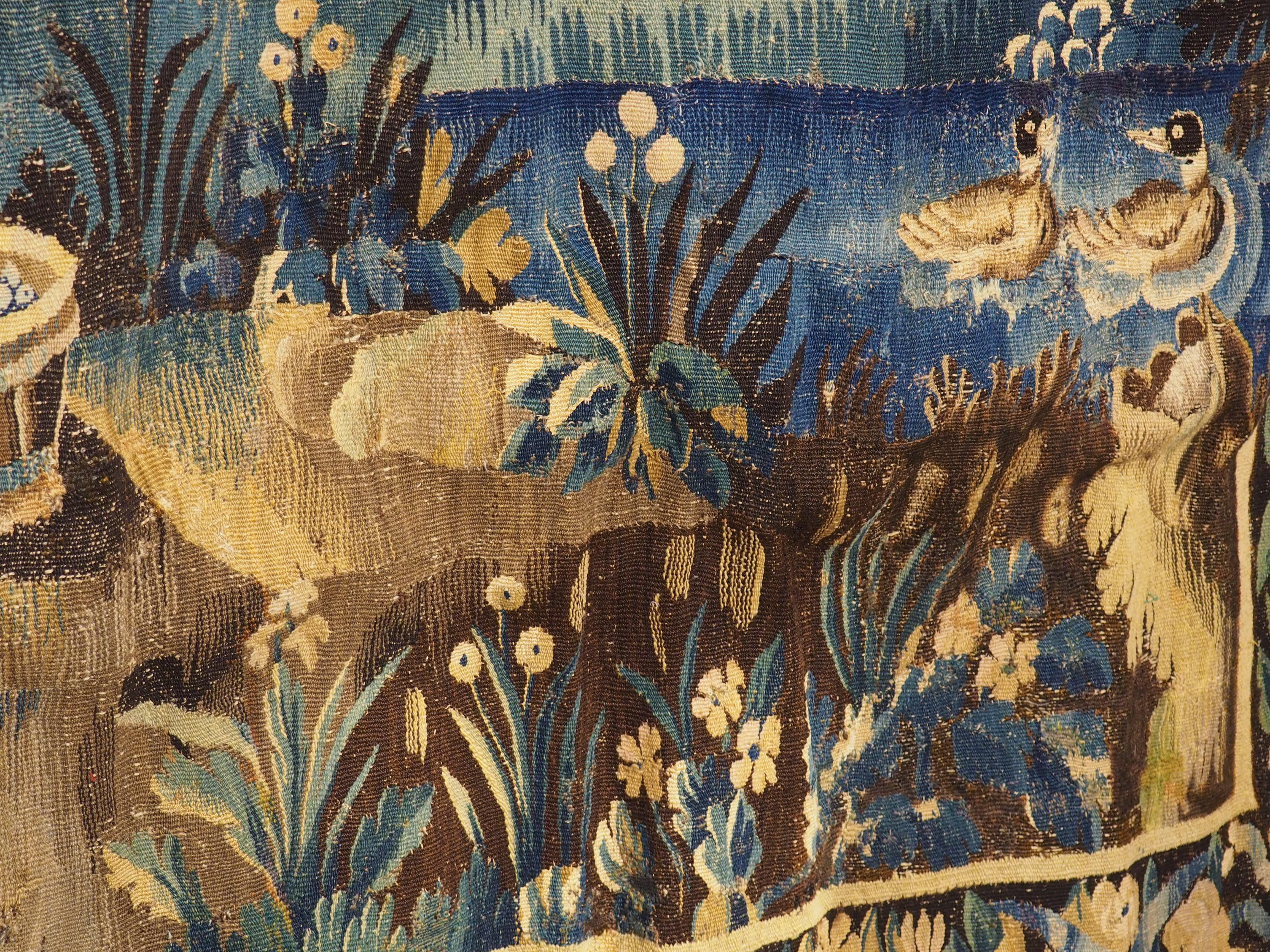 17th Century Aubusson Verdure Bleue Tapestry depicting The Grape Harvest For Sale 10