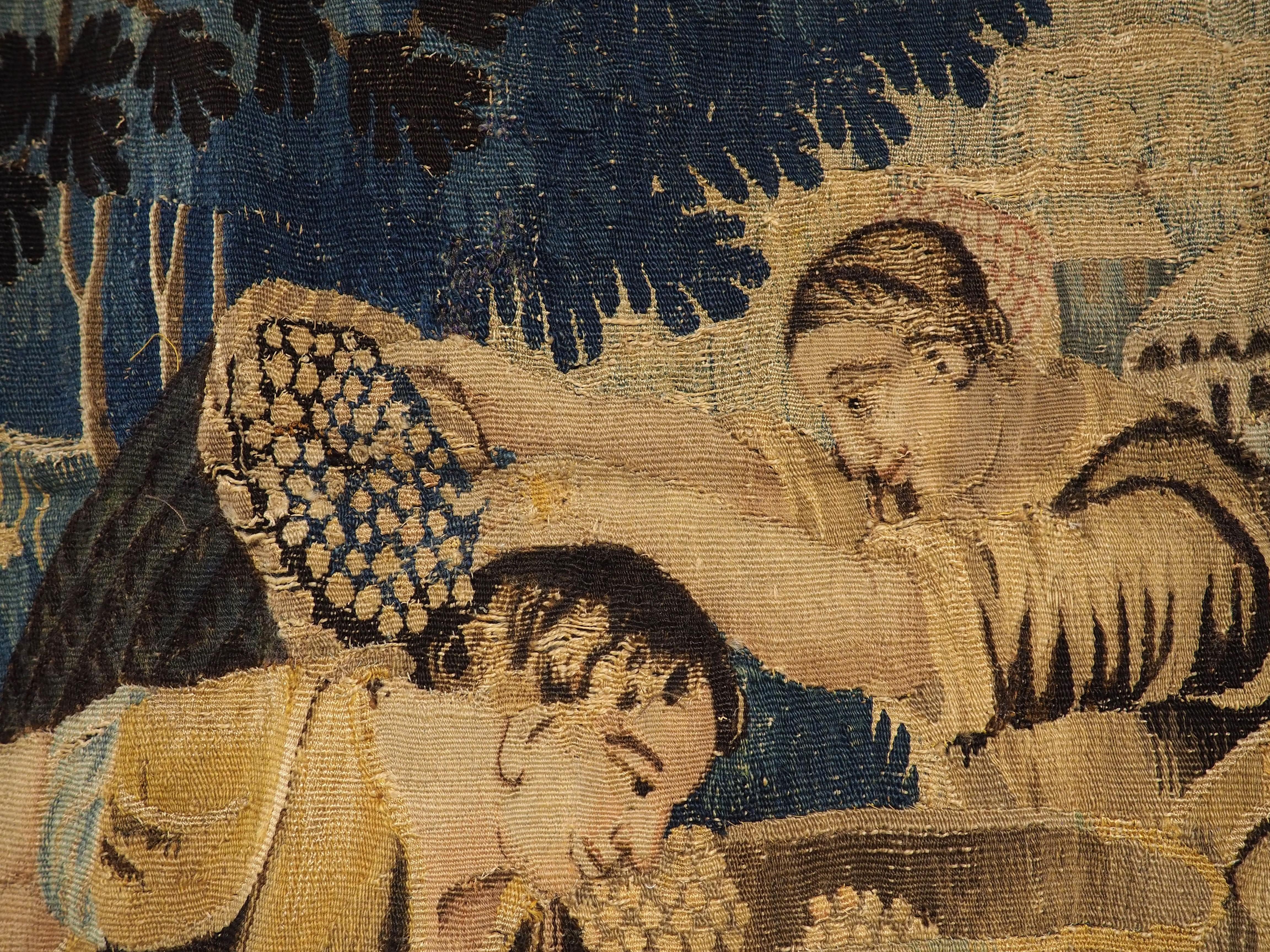 17th Century Aubusson Verdure Bleue Tapestry depicting The Grape Harvest For Sale 11