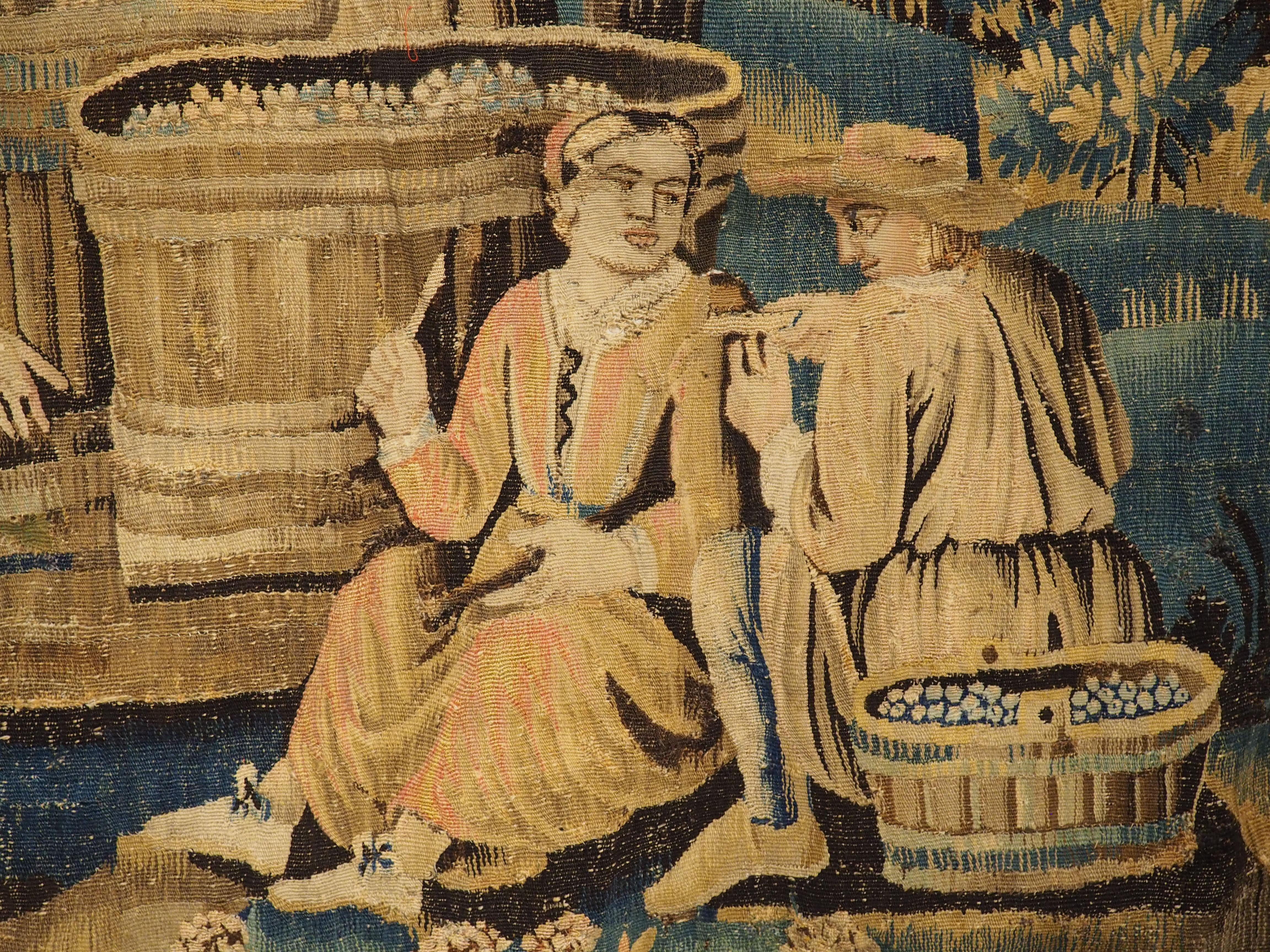17th Century Aubusson Verdure Bleue Tapestry depicting The Grape Harvest For Sale 12