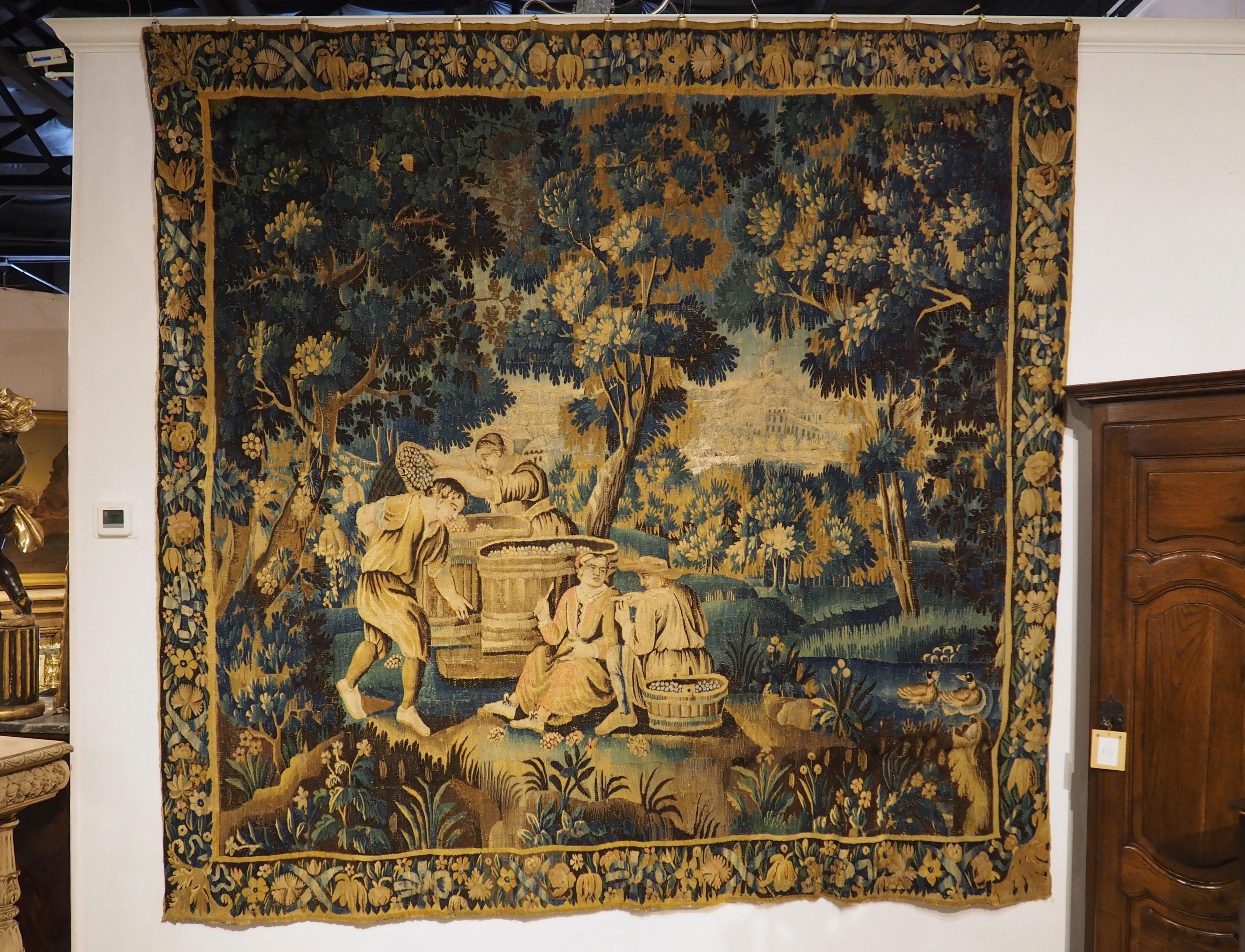 17th Century Aubusson Verdure Bleue Tapestry depicting The Grape Harvest For Sale 13