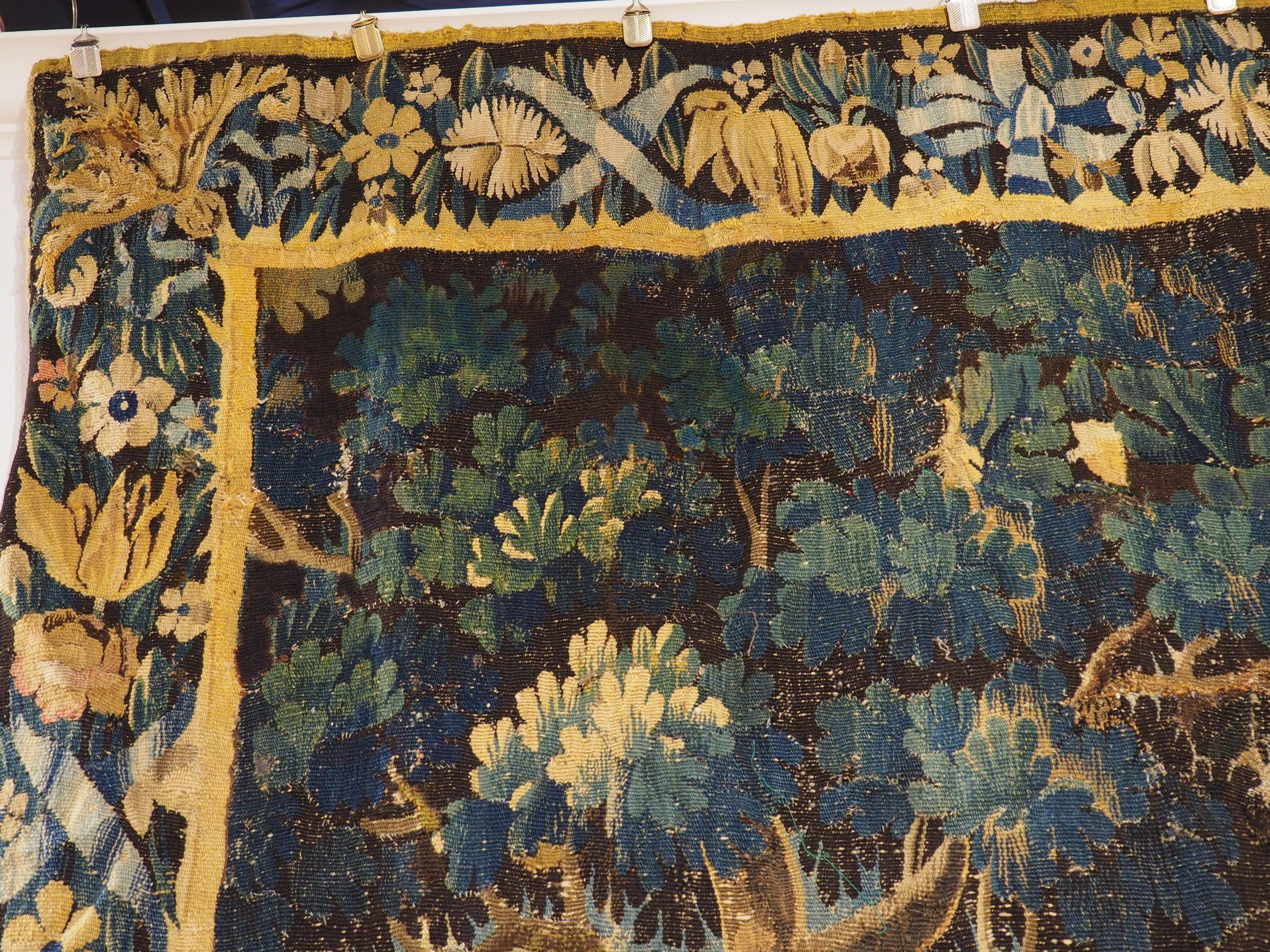 18th Century and Earlier 17th Century Aubusson Verdure Bleue Tapestry depicting The Grape Harvest For Sale