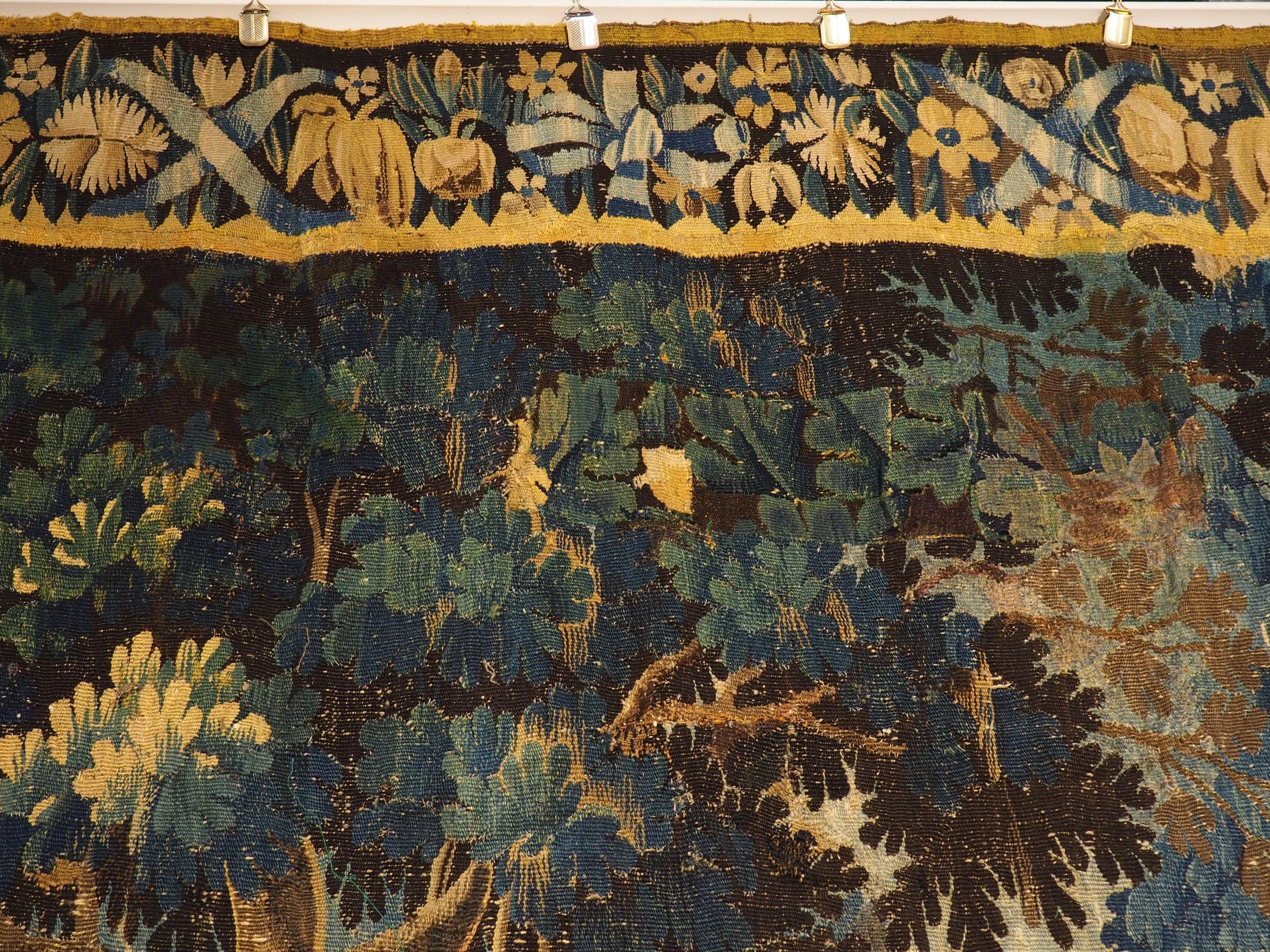 Textile 17th Century Aubusson Verdure Bleue Tapestry depicting The Grape Harvest For Sale