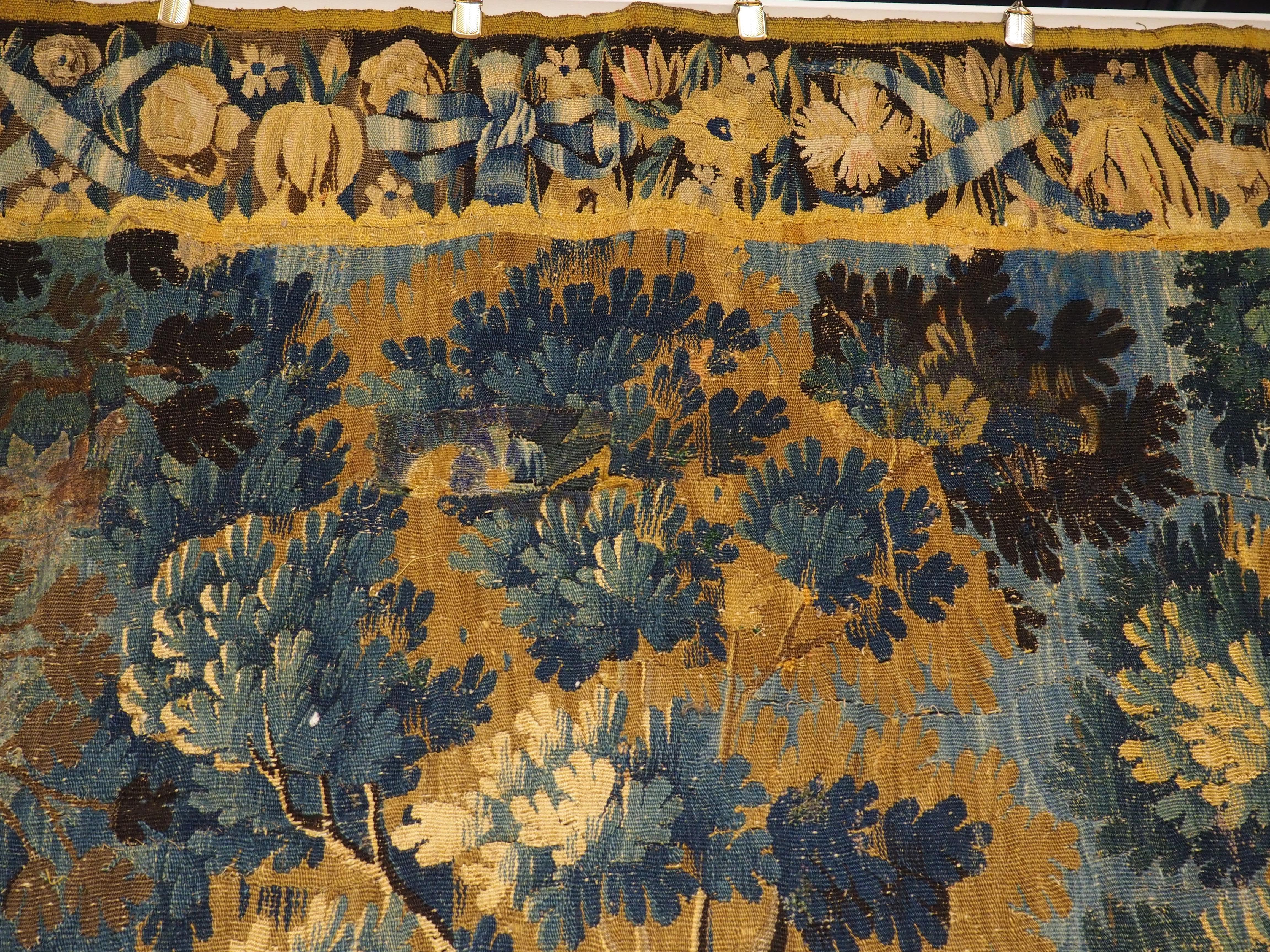 17th Century Aubusson Verdure Bleue Tapestry depicting The Grape Harvest For Sale 1