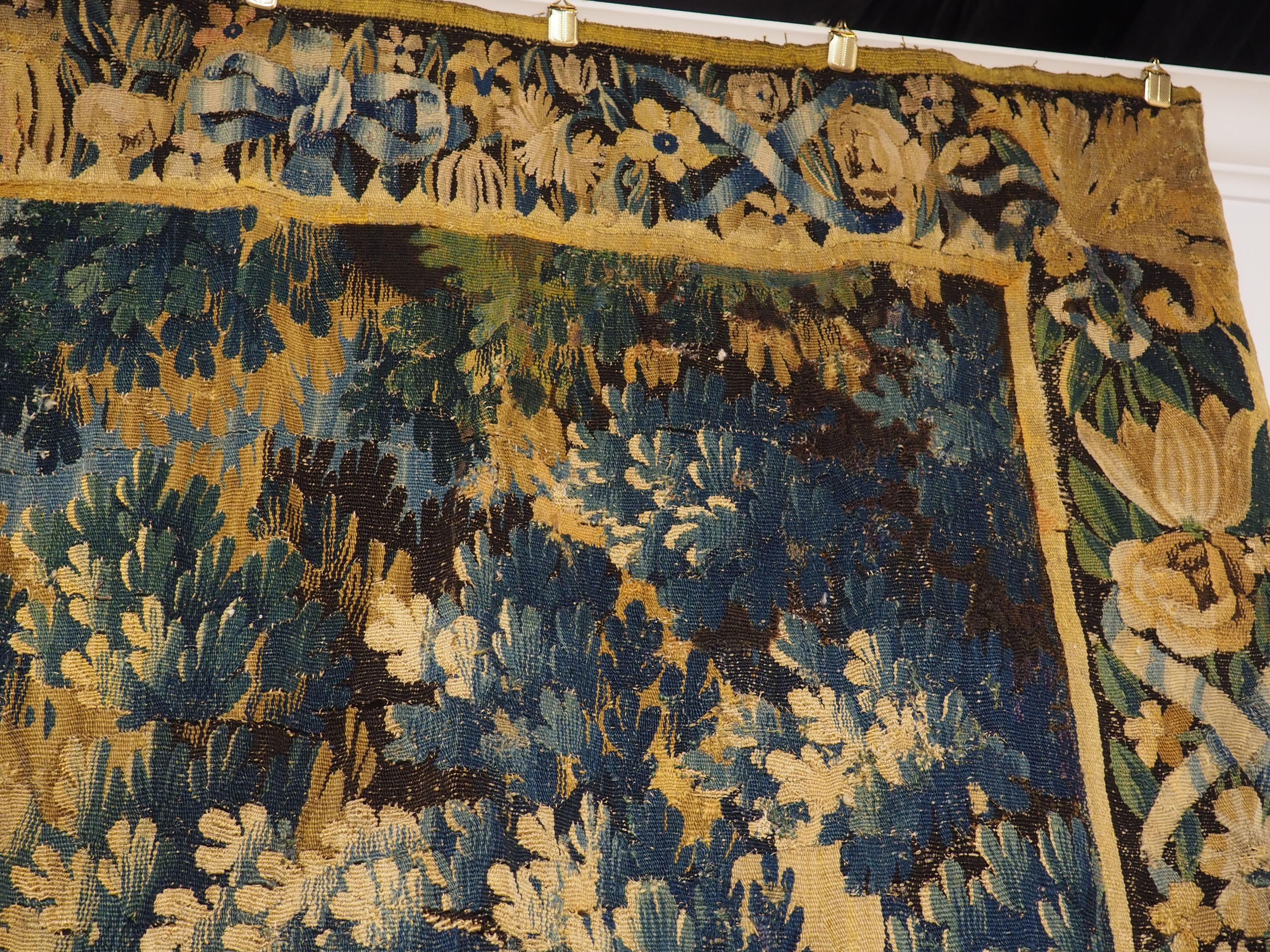 17th Century Aubusson Verdure Bleue Tapestry depicting The Grape Harvest For Sale 2