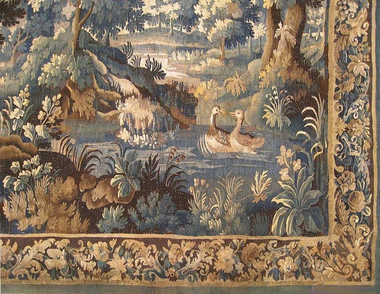 French 17th Century Aubusson Verdure Landscape Tapestry For Sale