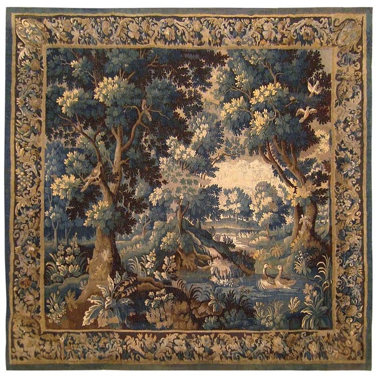 17th Century Aubusson Verdure Landscape Tapestry For Sale