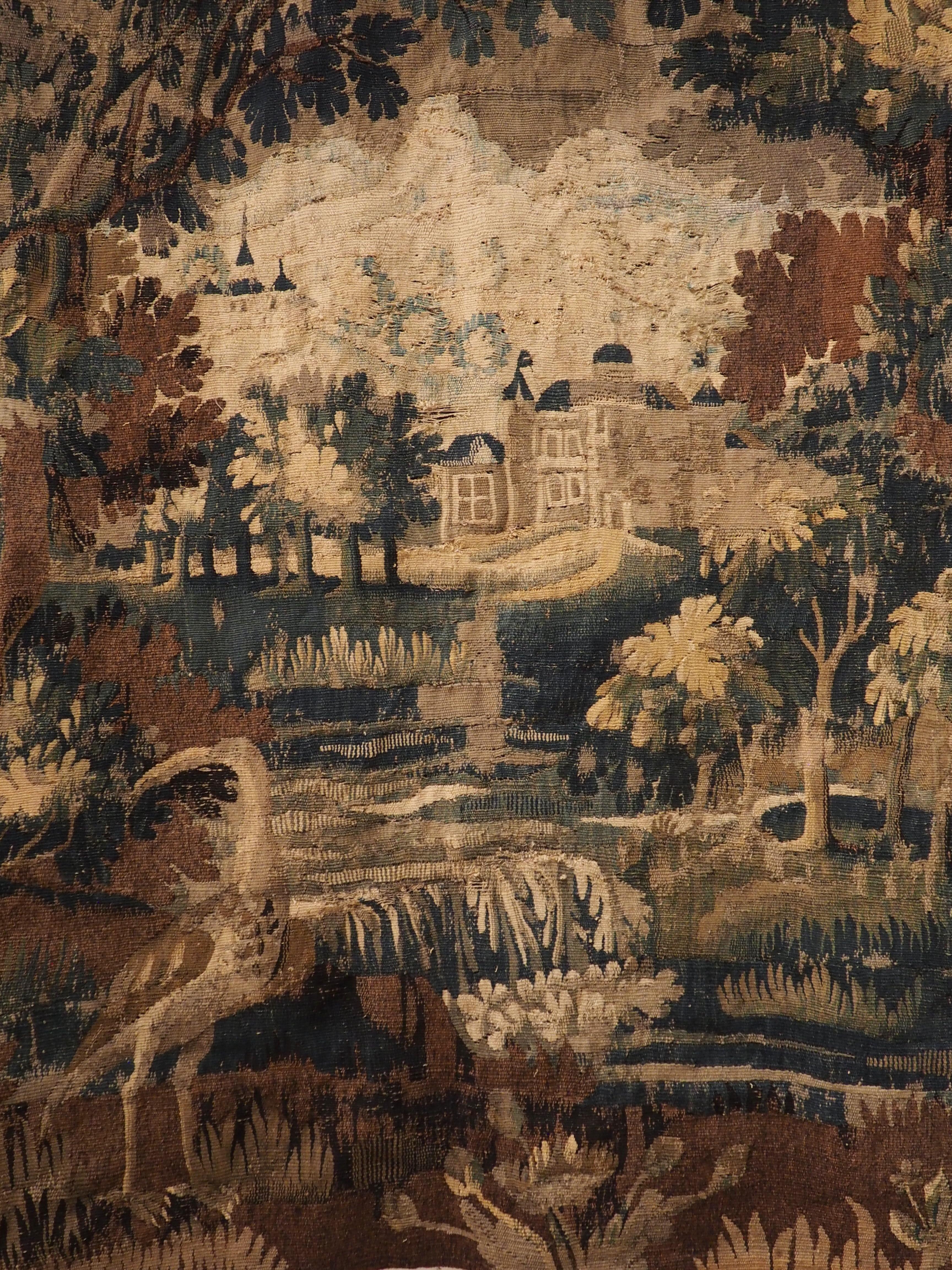 17th Century Aubusson Verdure Tapestry with Heavily Wooded Château Scene 6