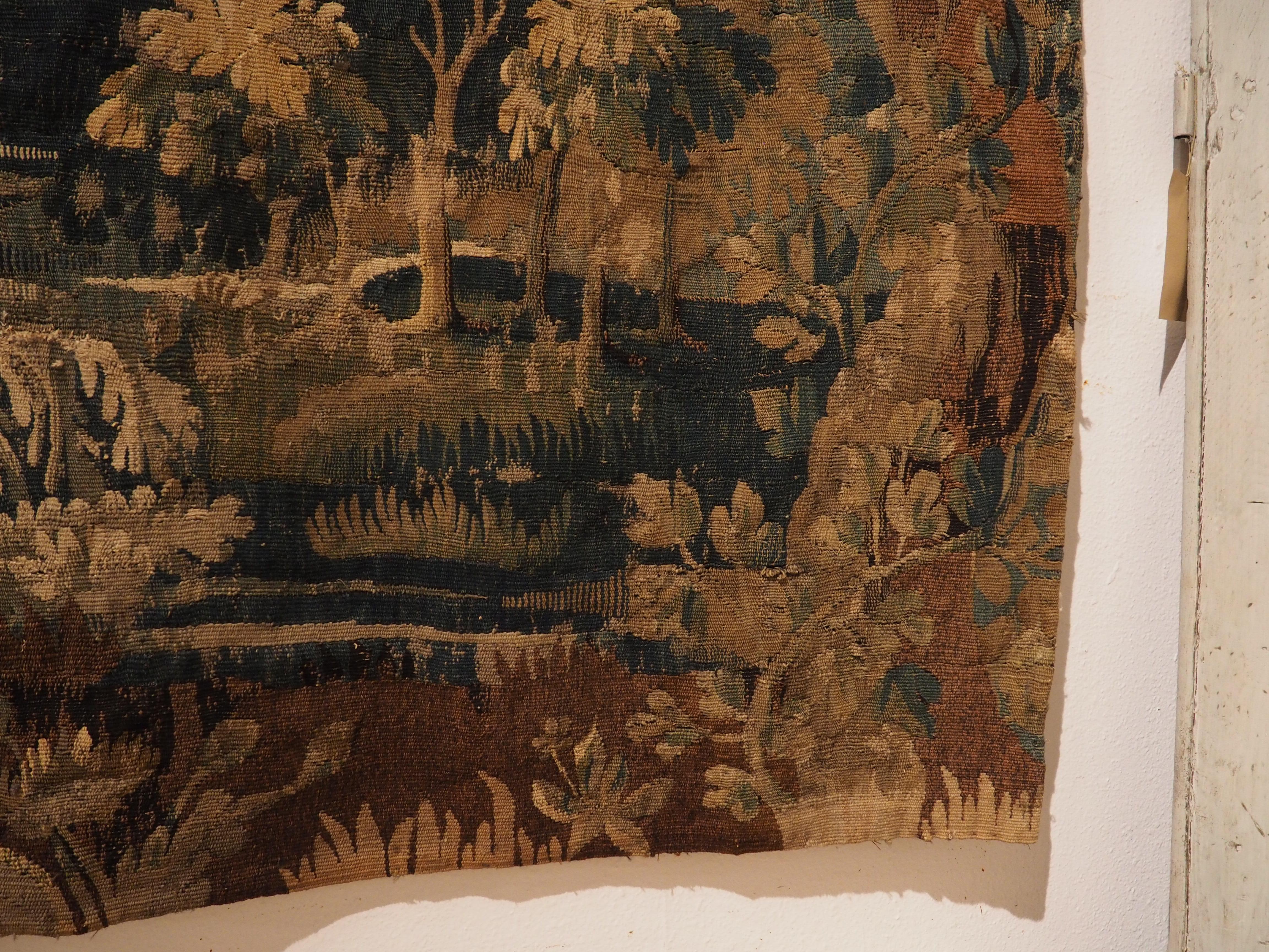 Belgian 17th Century Aubusson Verdure Tapestry with Heavily Wooded Château Scene