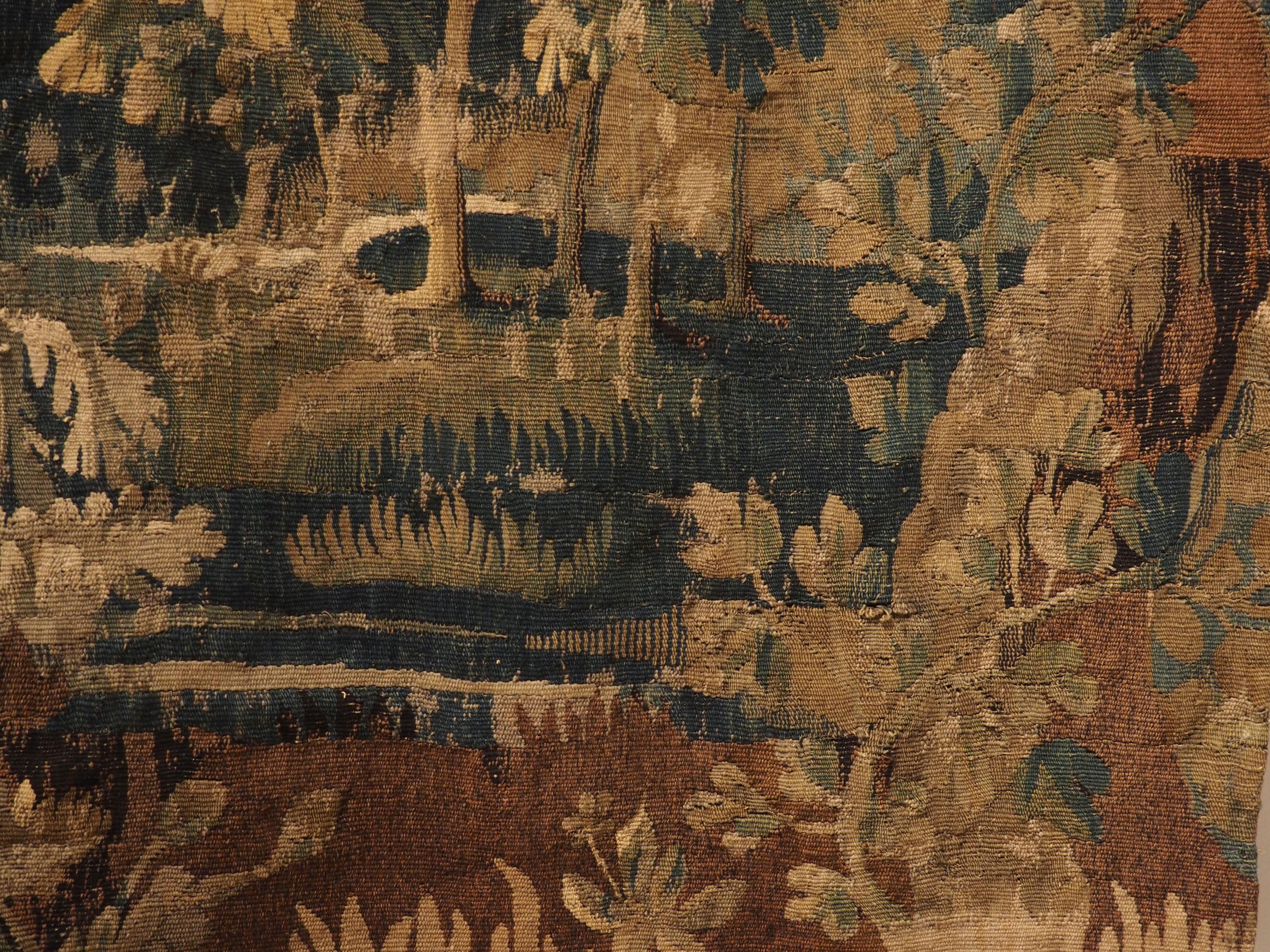 17th Century Aubusson Verdure Tapestry with Heavily Wooded Château Scene 1
