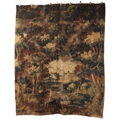Antique 17th Century Aubusson Verdure Tapestry with Heavily Wooded Château Scene