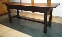 17th Century Barock Solid German Oak Turned Legs Two Planks Refectory Table