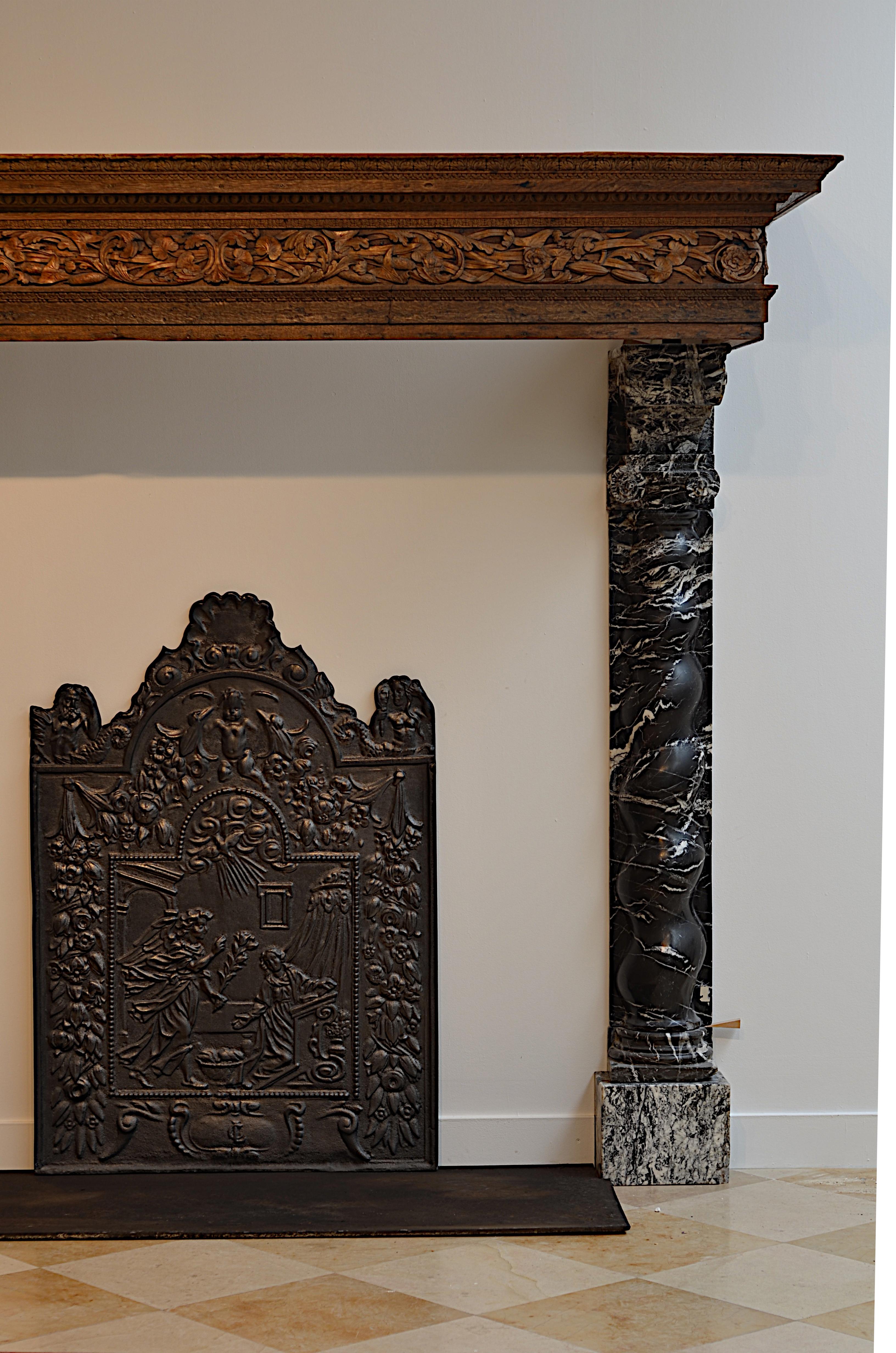 Carved Unique 17th Century Baroque Dutch Fireplace For Sale