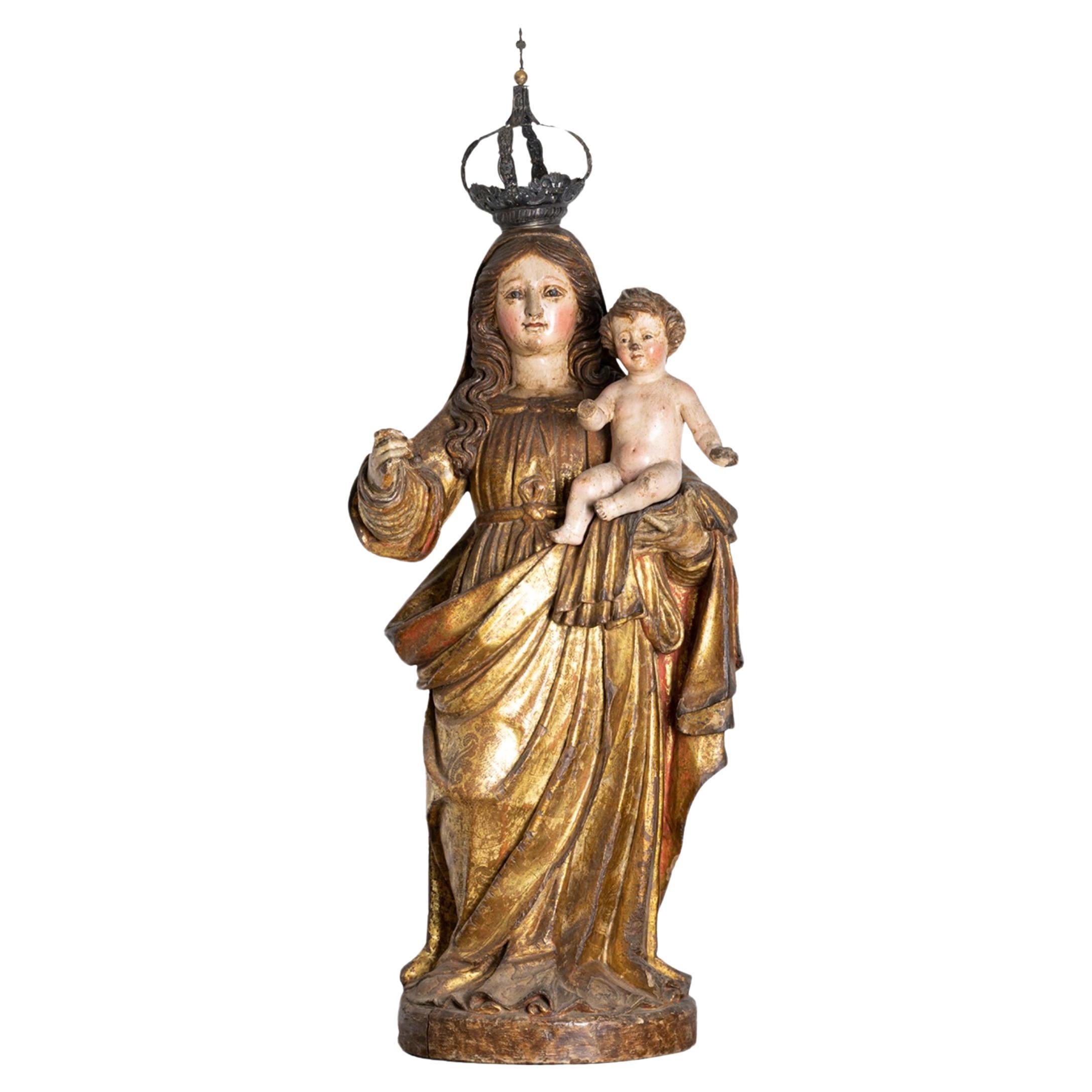 17th Century Baroque Figure Of «Madonna and Jesus», Portugal For Sale