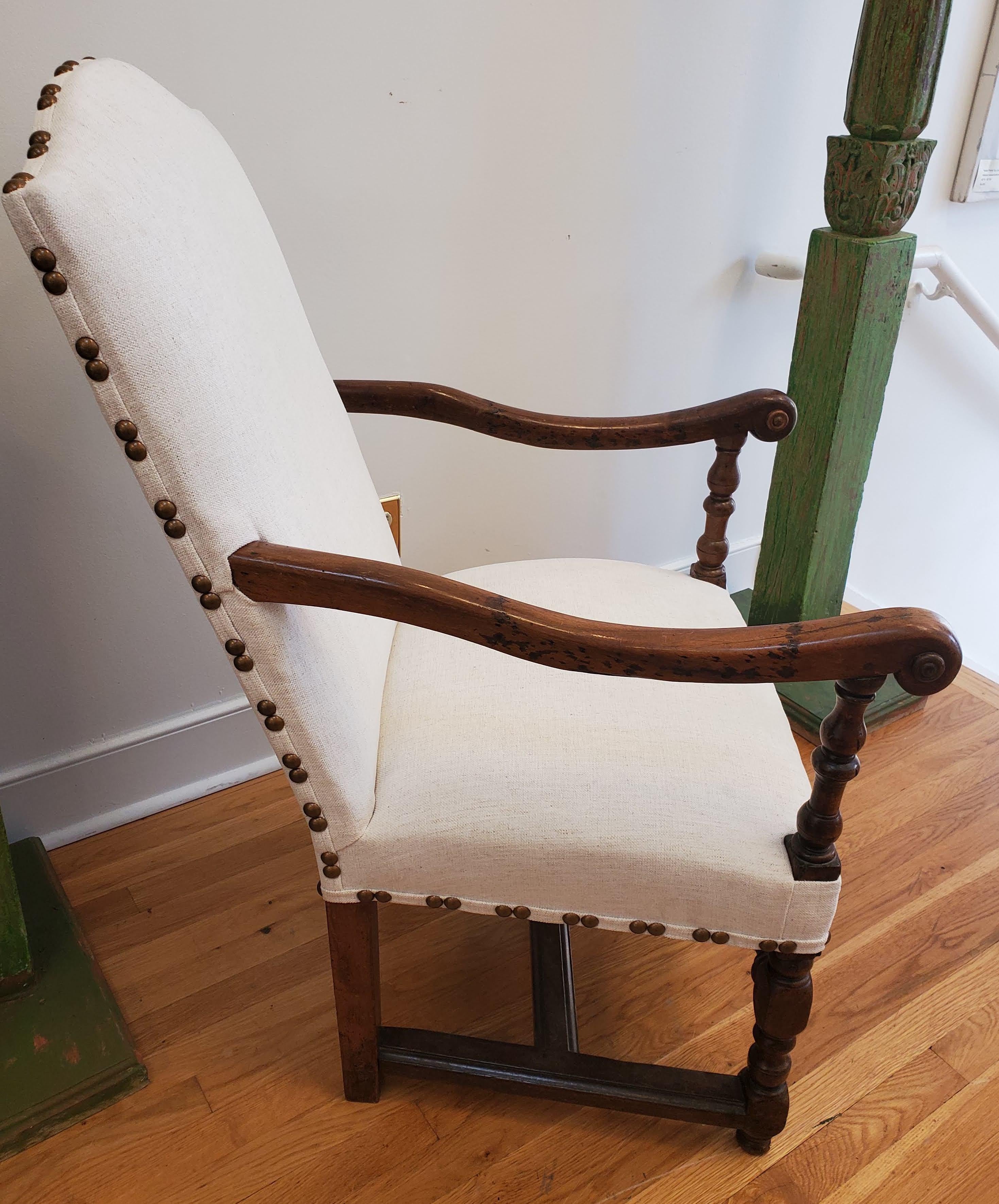 17th Century Baroque French Provincial Walnut Armchair with Modern Upholstery 2