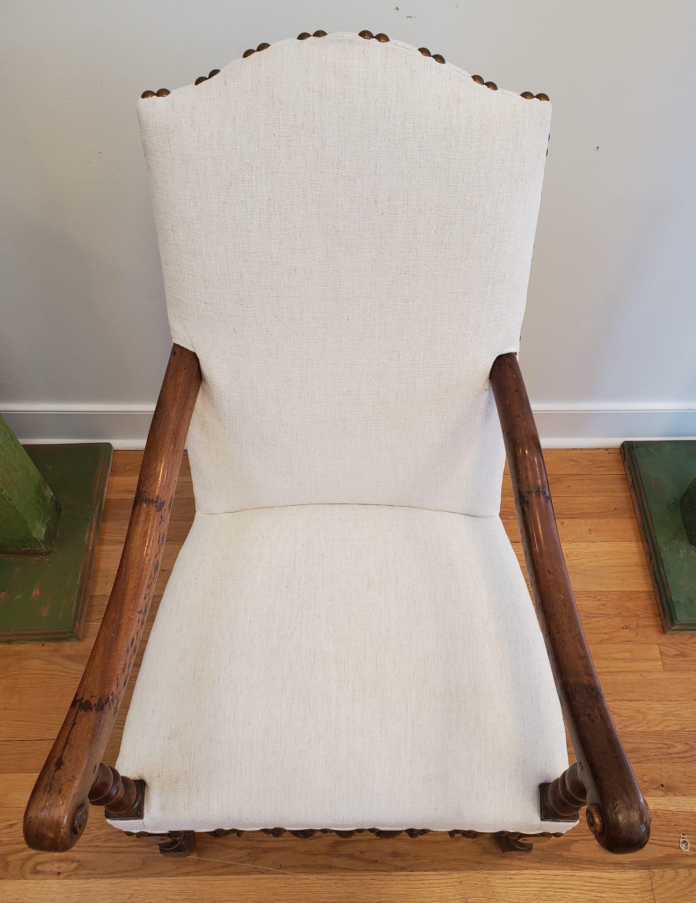17th Century Baroque French Provincial Walnut Armchair with Modern Upholstery 3