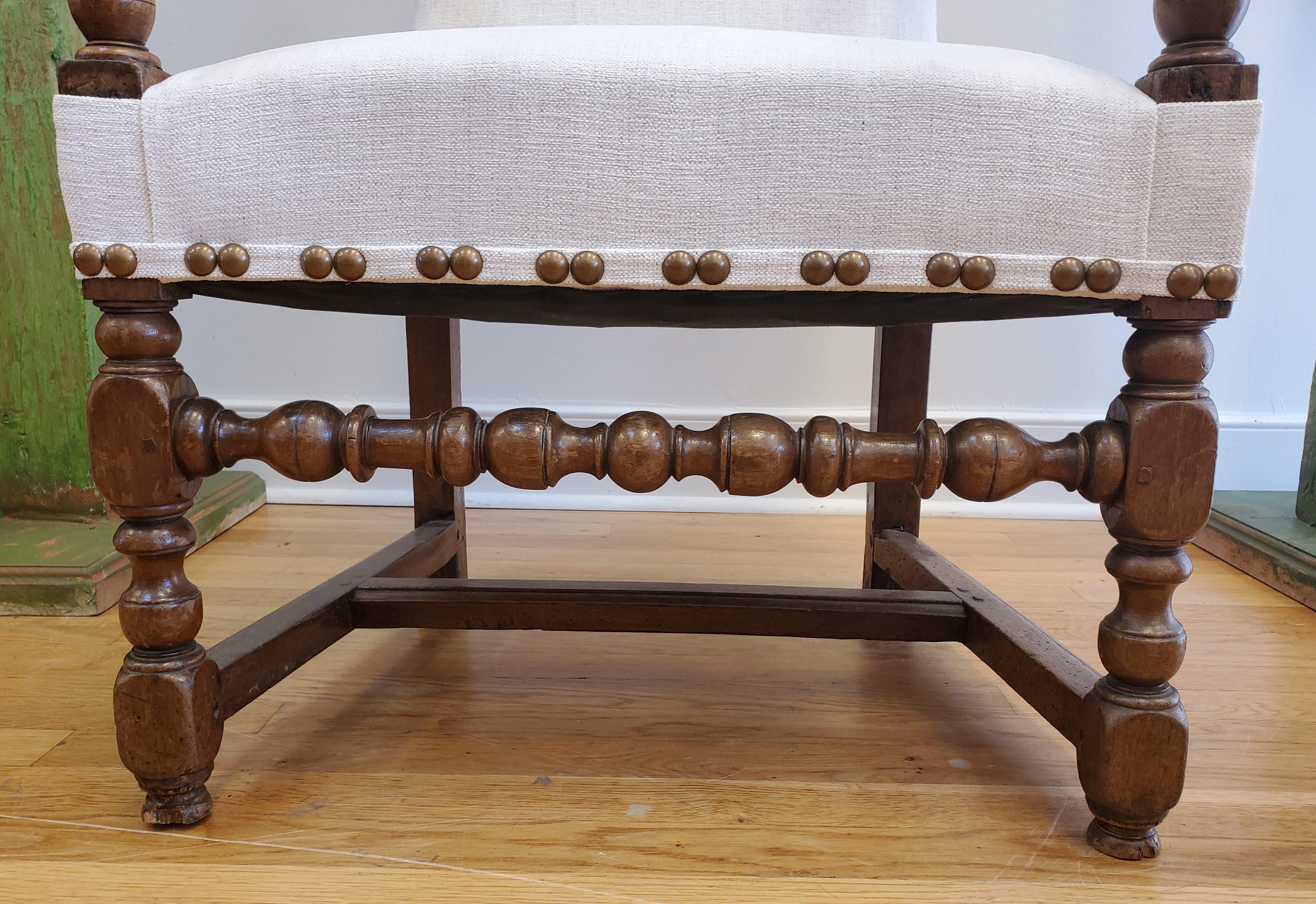 17th Century Baroque French Provincial Walnut Armchair with Modern Upholstery 5