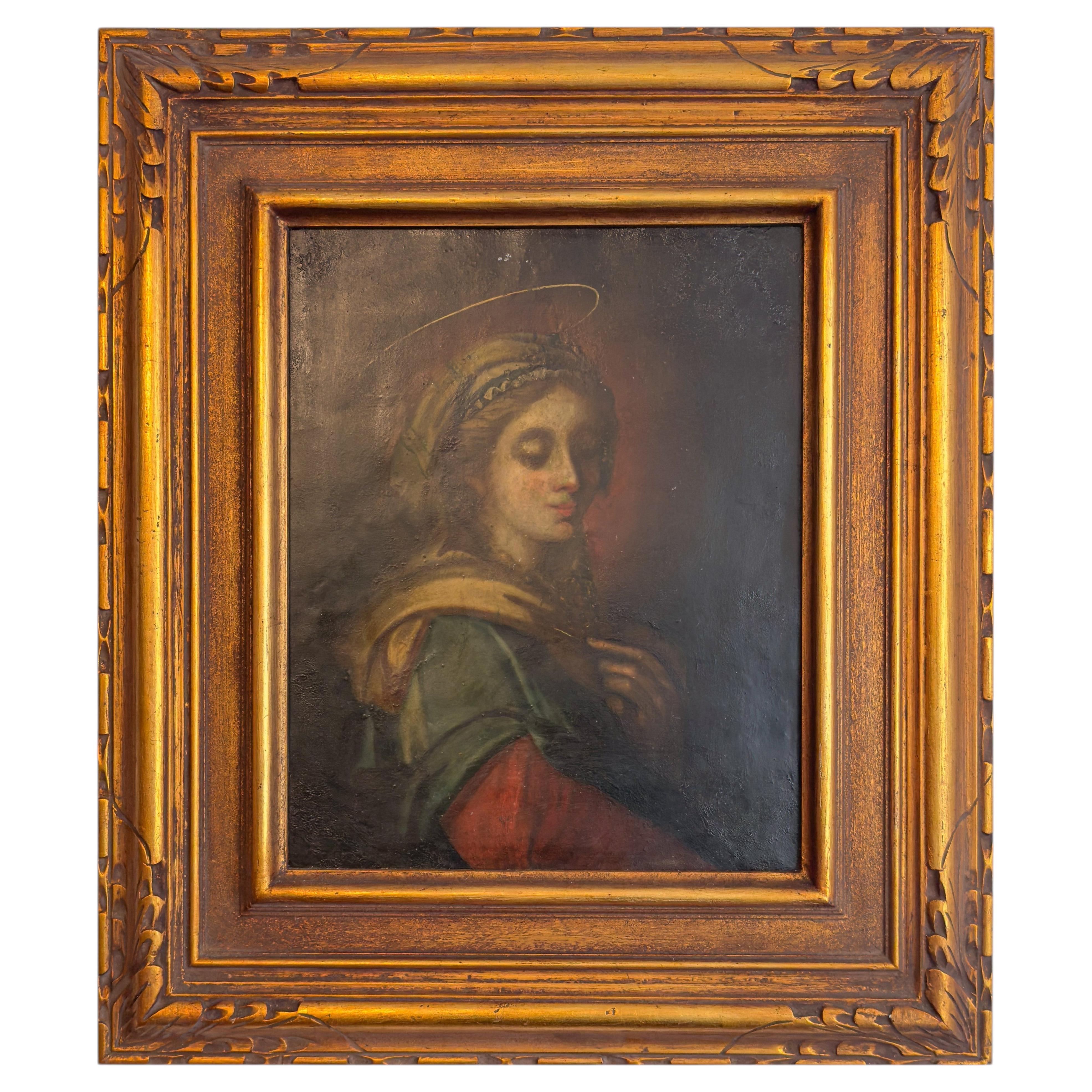 17th Century Baroque Oil on Copper Religious Painting of Immaculate Conception