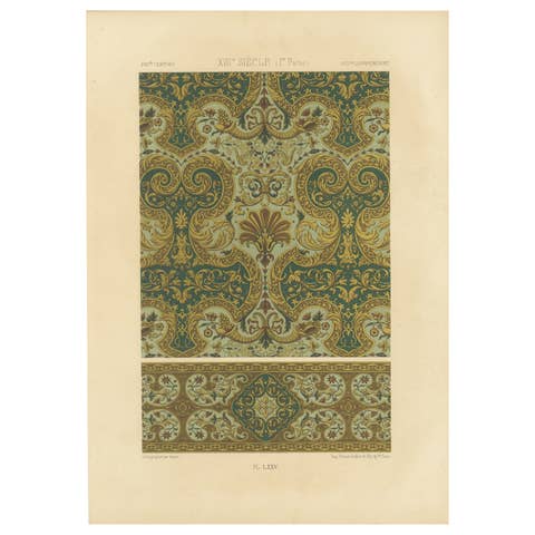 17th Century Baroque Ornament Print – Rich Gold and Green Decorative Motif