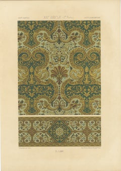 Estampa ornamental barroca del siglo XVII - Motivo decorativo dorado y verde intenso