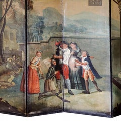17th Century Baroque Painted 6 Fold Screen Don Quixote