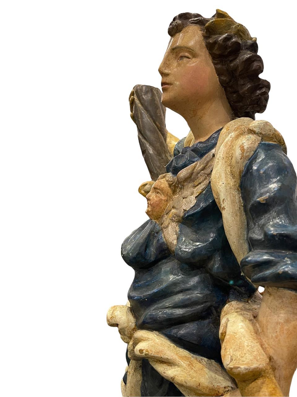 Paar italienische geschnitzte und polychromierte Skulpturen, „Baroque“, 17. Jahrhundert 4