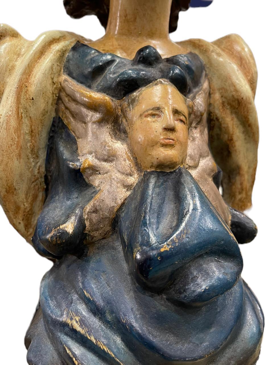 Paire de sculptures italiennes « baroques » sculptées et polychromées du 17ème siècle 9