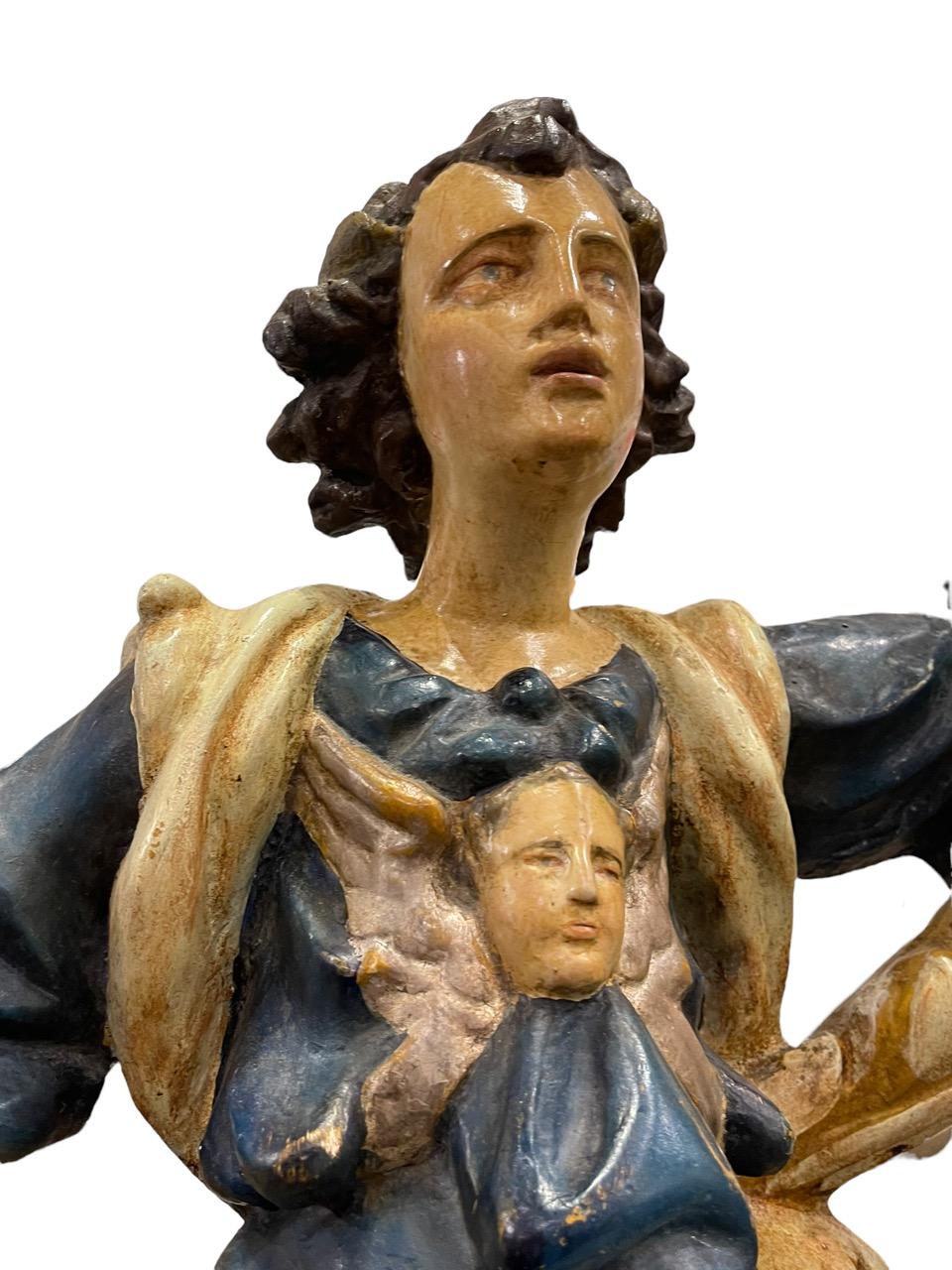 Paire de sculptures italiennes « baroques » sculptées et polychromées du 17ème siècle 11