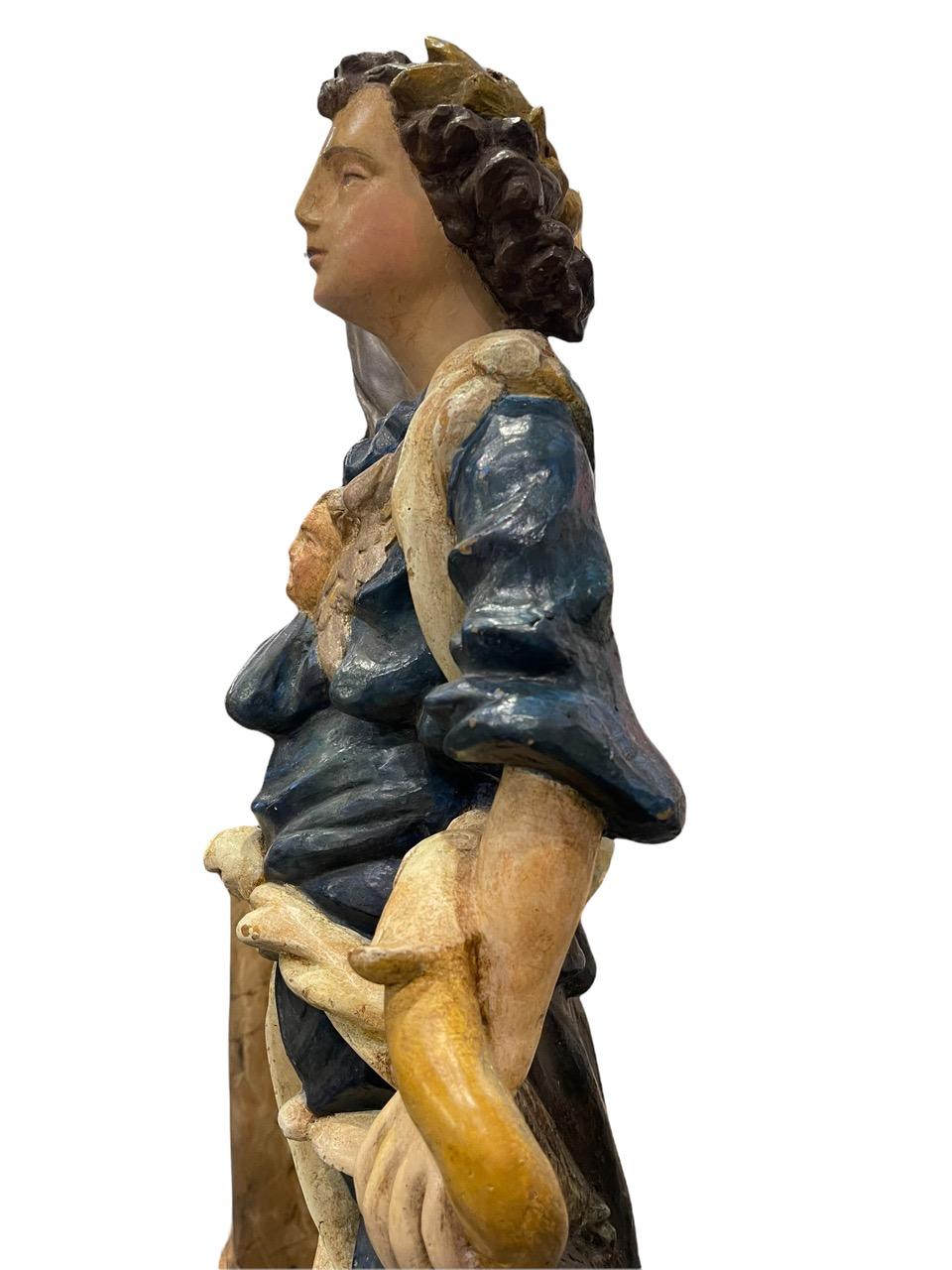 Baroque Paire de sculptures italiennes « baroques » sculptées et polychromées du 17ème siècle