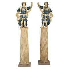17th Century 'Baroque' Pair of Italian Carved and Polychromed Sculptures