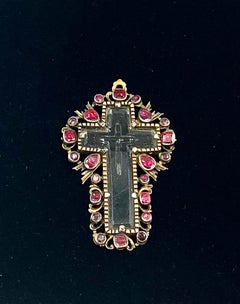 17th Century Baroque Ruby, Carved Rock Crystal, Gold, Silver Topped Gold Cross