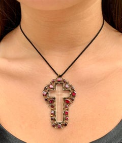 Antique 17th Century Baroque Ruby, Carved Rock Crystal, Gold, Silver Topped Gold Cross