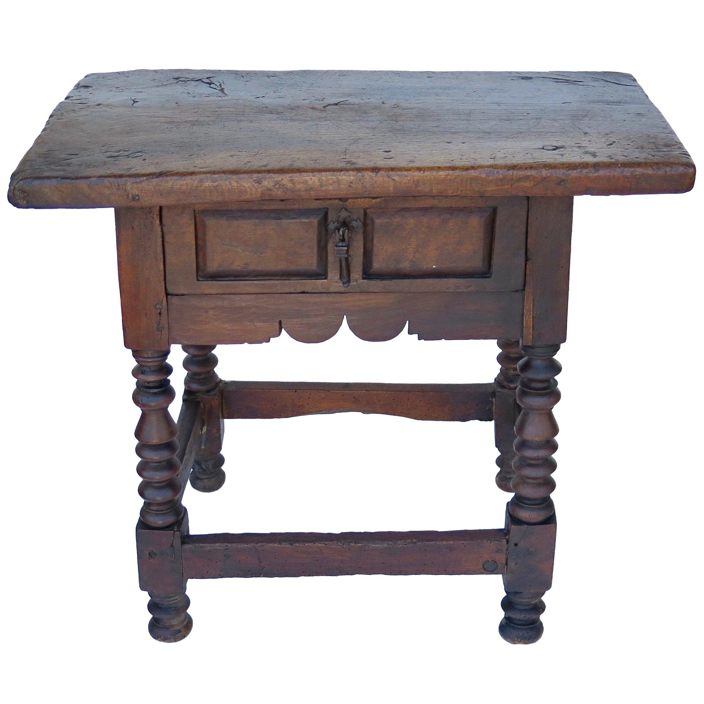 18th Century and Earlier 17th Century Baroque Walnut Spanish Side Table For Sale