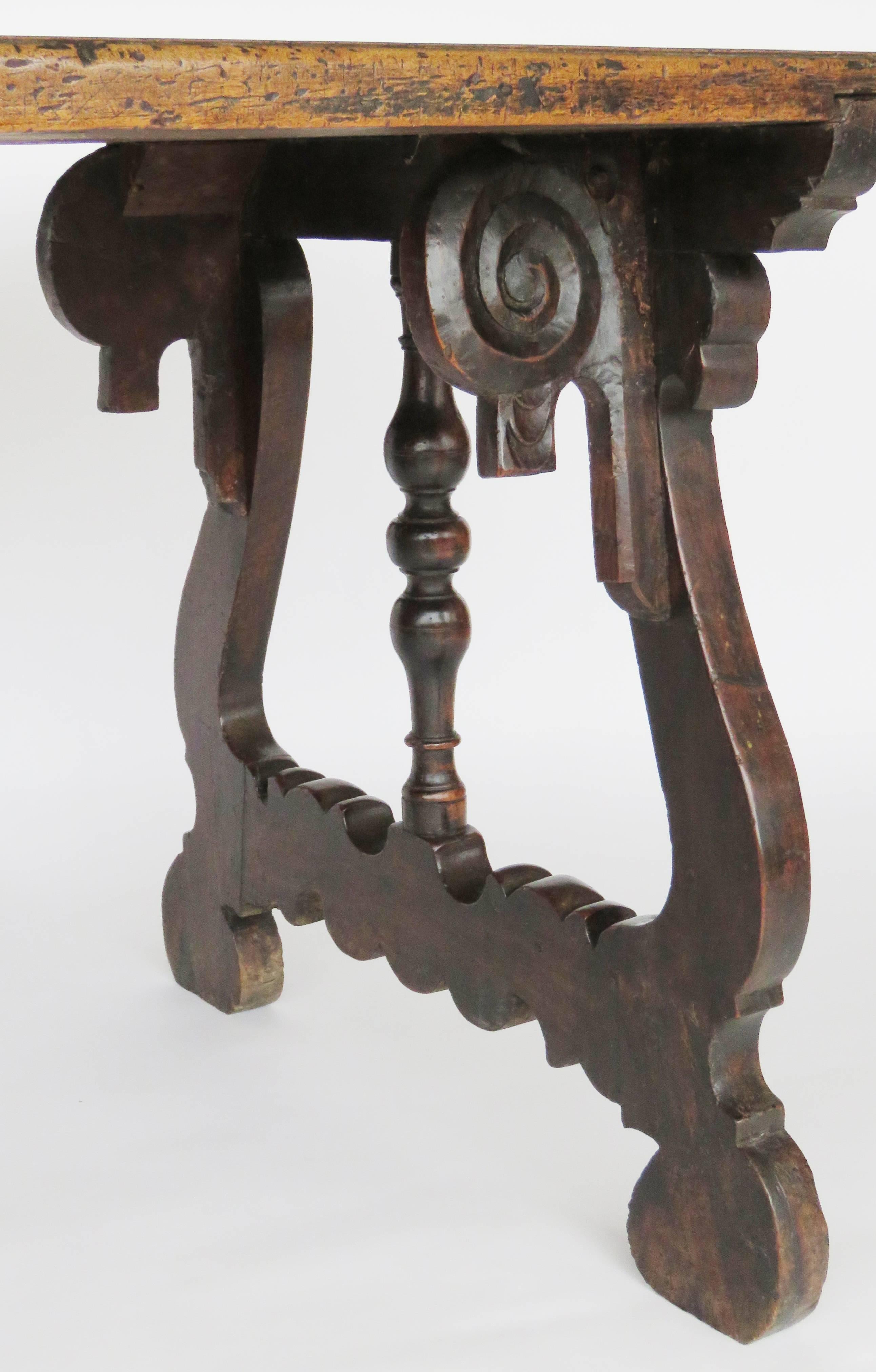 Hand-Crafted 17th Century Baroque Walnut Trestle Table For Sale