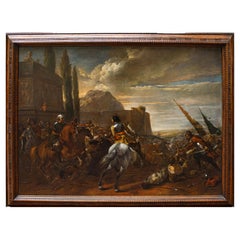 17th Century Battle Scene Painting Oil on Canvas Flemish Painter