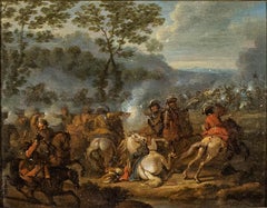 17th Century Battle Scene Painting Oil on Panel by Meulen