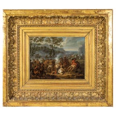 17th Century Battle Scene Painting Oil on Panel by Meulen
