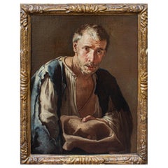 Antique 17th Century Beggar Painting Oil on Canvas by Todeschini