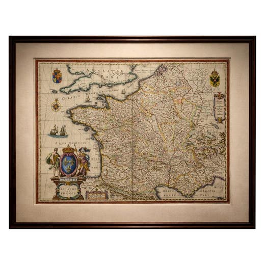 17th Century Blaeu Map of France, Gallia, Hand Colored, c.1642