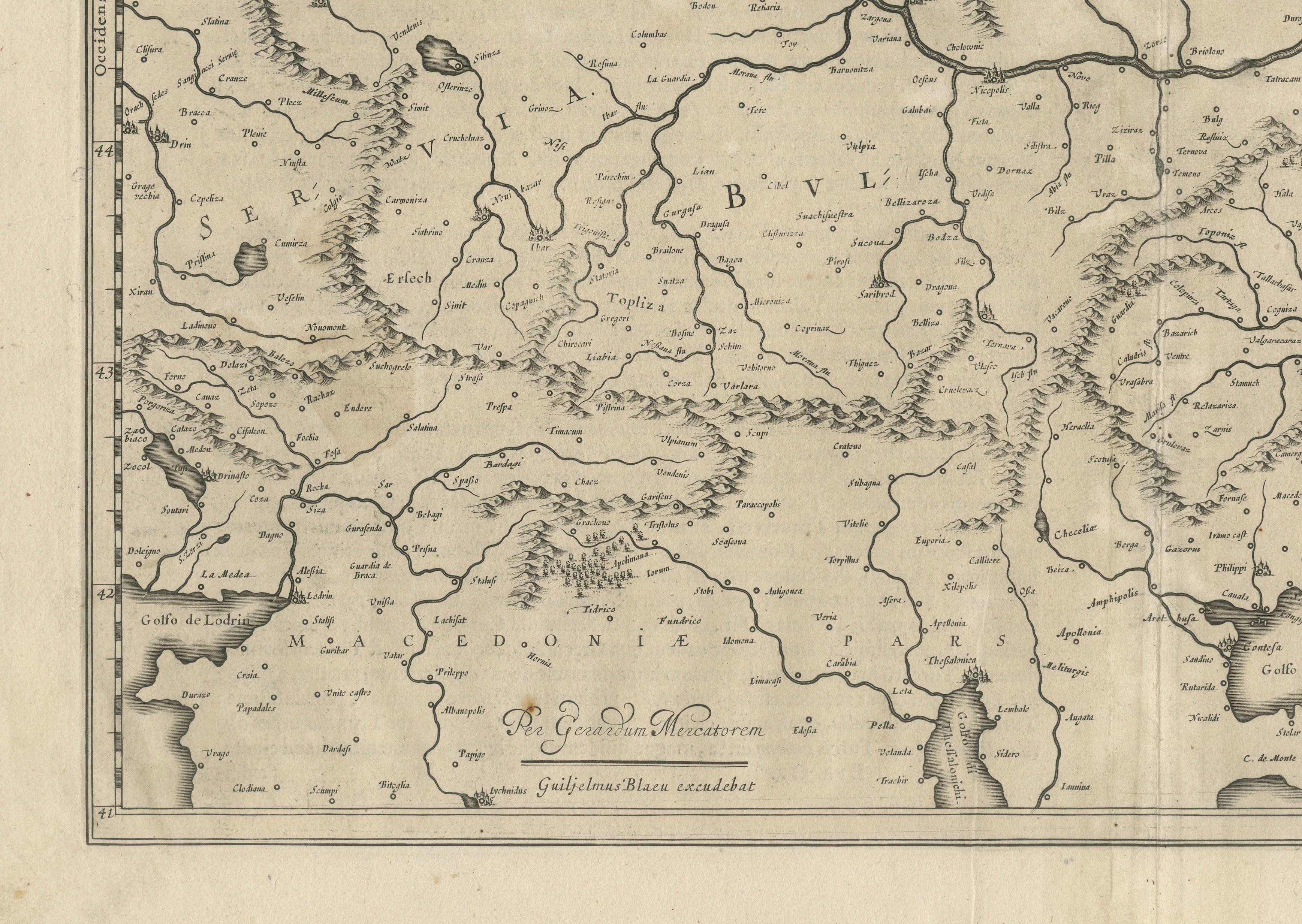 Dutch 17th Century Blaeu Map – Ottoman Balkans: Walachia, Bulgaria, Romania, ca. 1650 For Sale