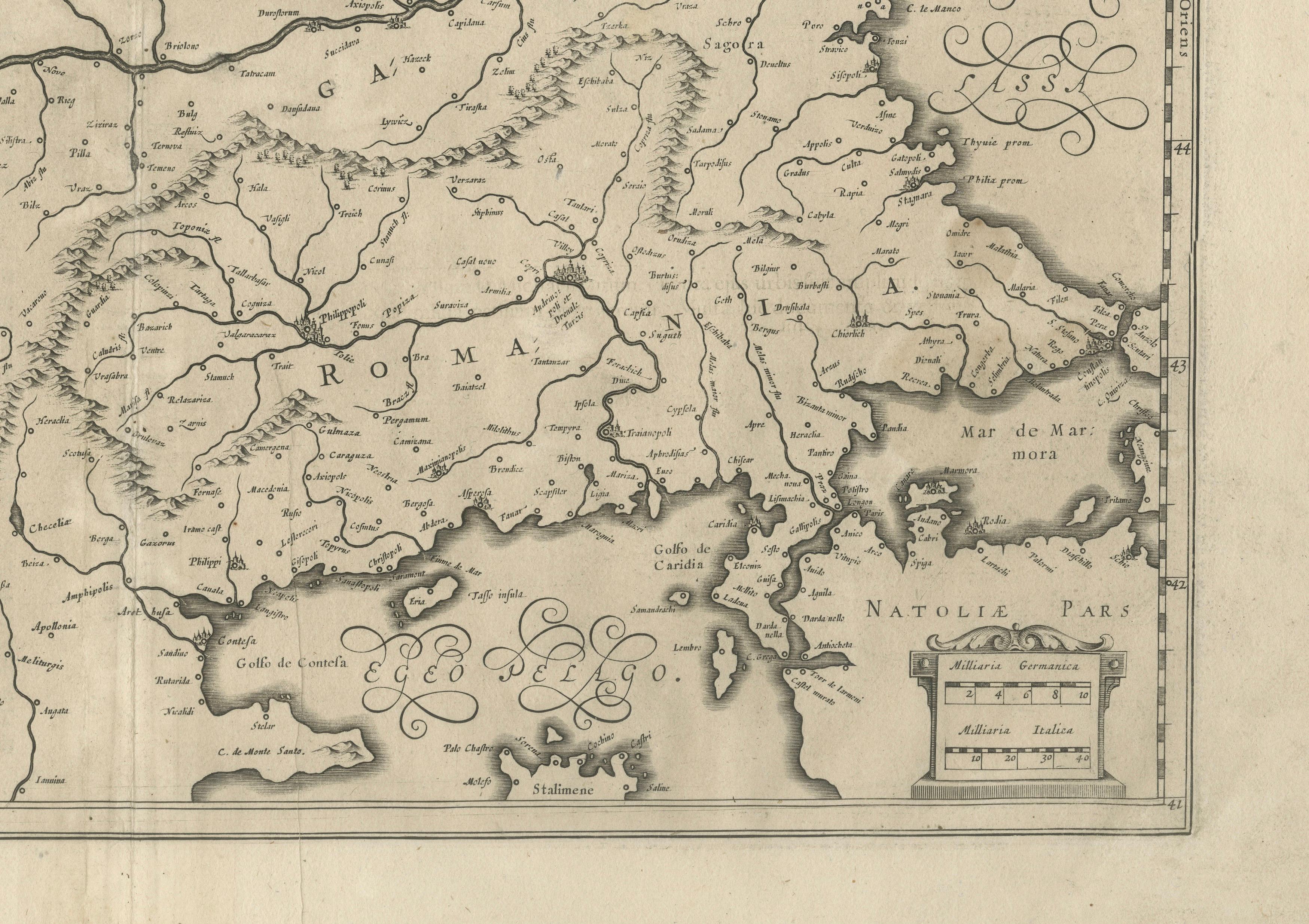 Engraved 17th Century Blaeu Map – Ottoman Balkans: Walachia, Bulgaria, Romania, ca. 1650 For Sale
