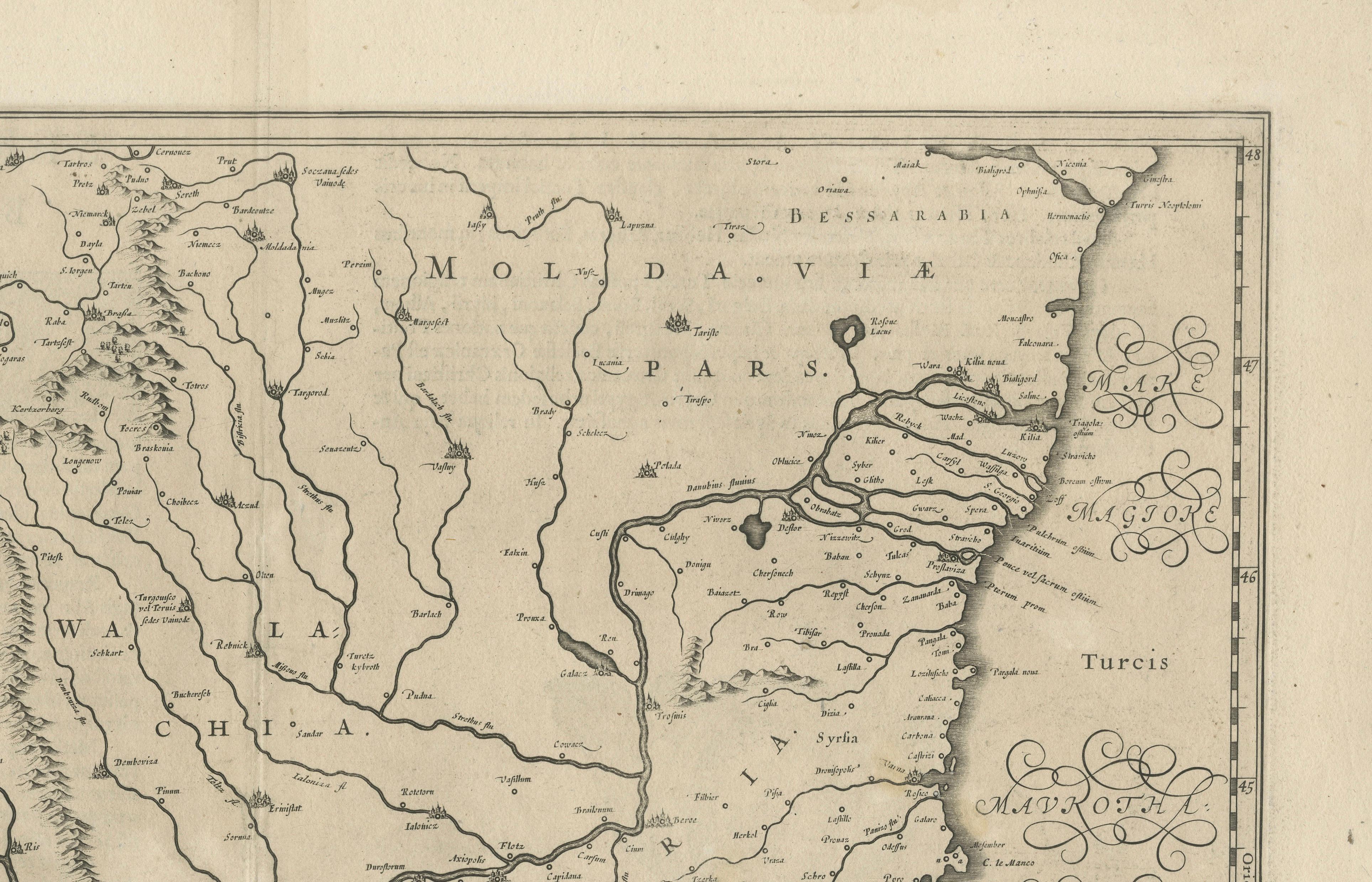 17th Century Blaeu Map – Ottoman Balkans: Walachia, Bulgaria, Romania, ca. 1650 In Good Condition For Sale In Langweer, NL
