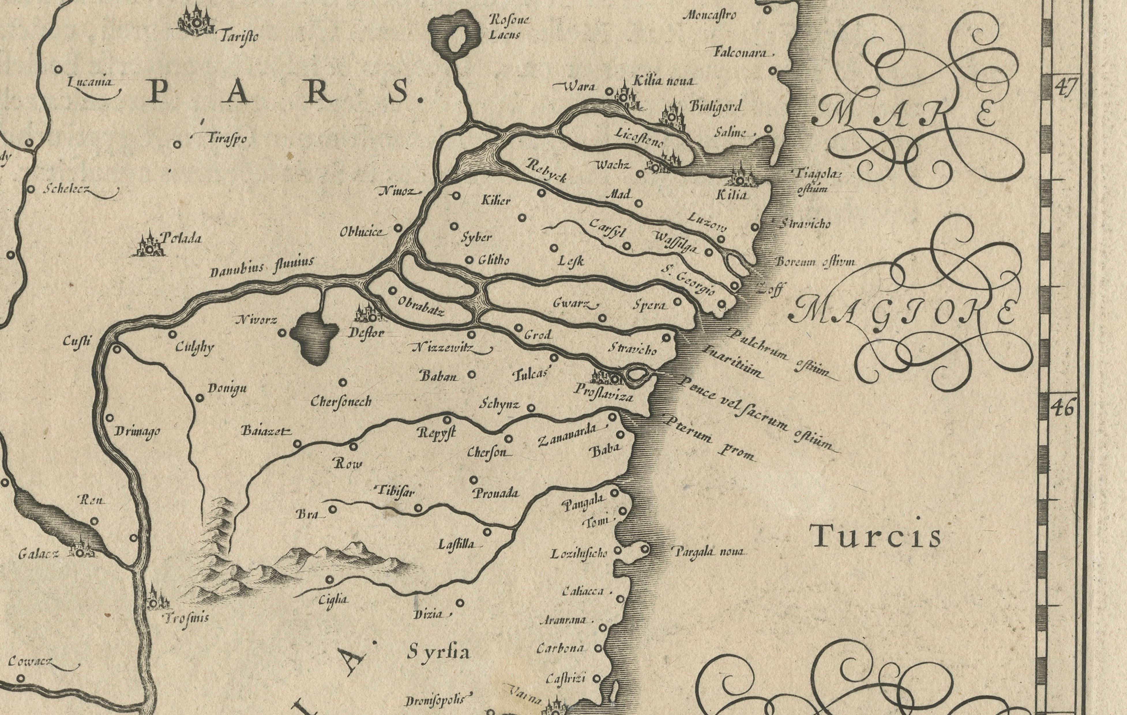 18th Century and Earlier 17th Century Blaeu Map – Ottoman Balkans: Walachia, Bulgaria, Romania, ca. 1650 For Sale