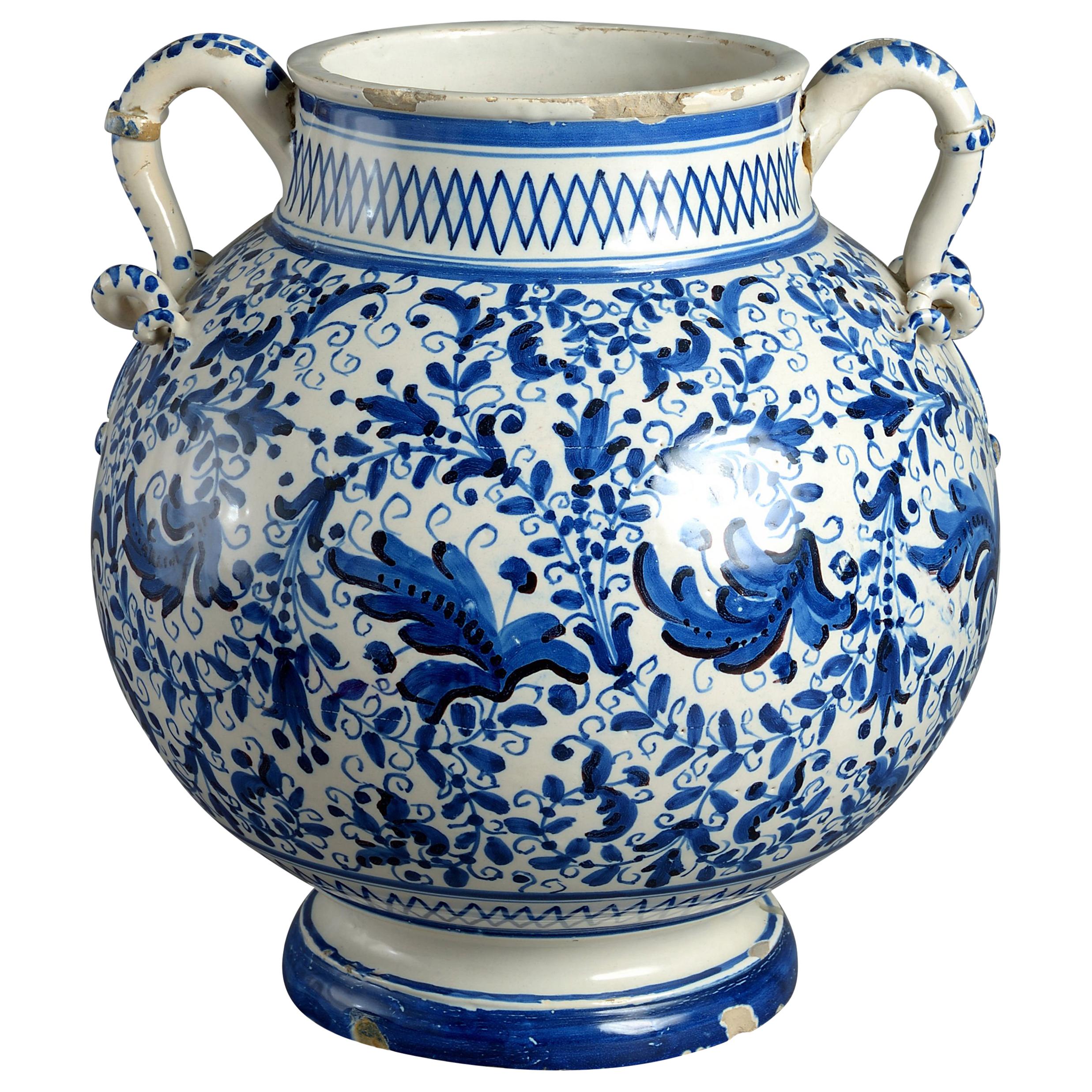 17th Century Blue and White Maiolica Vase