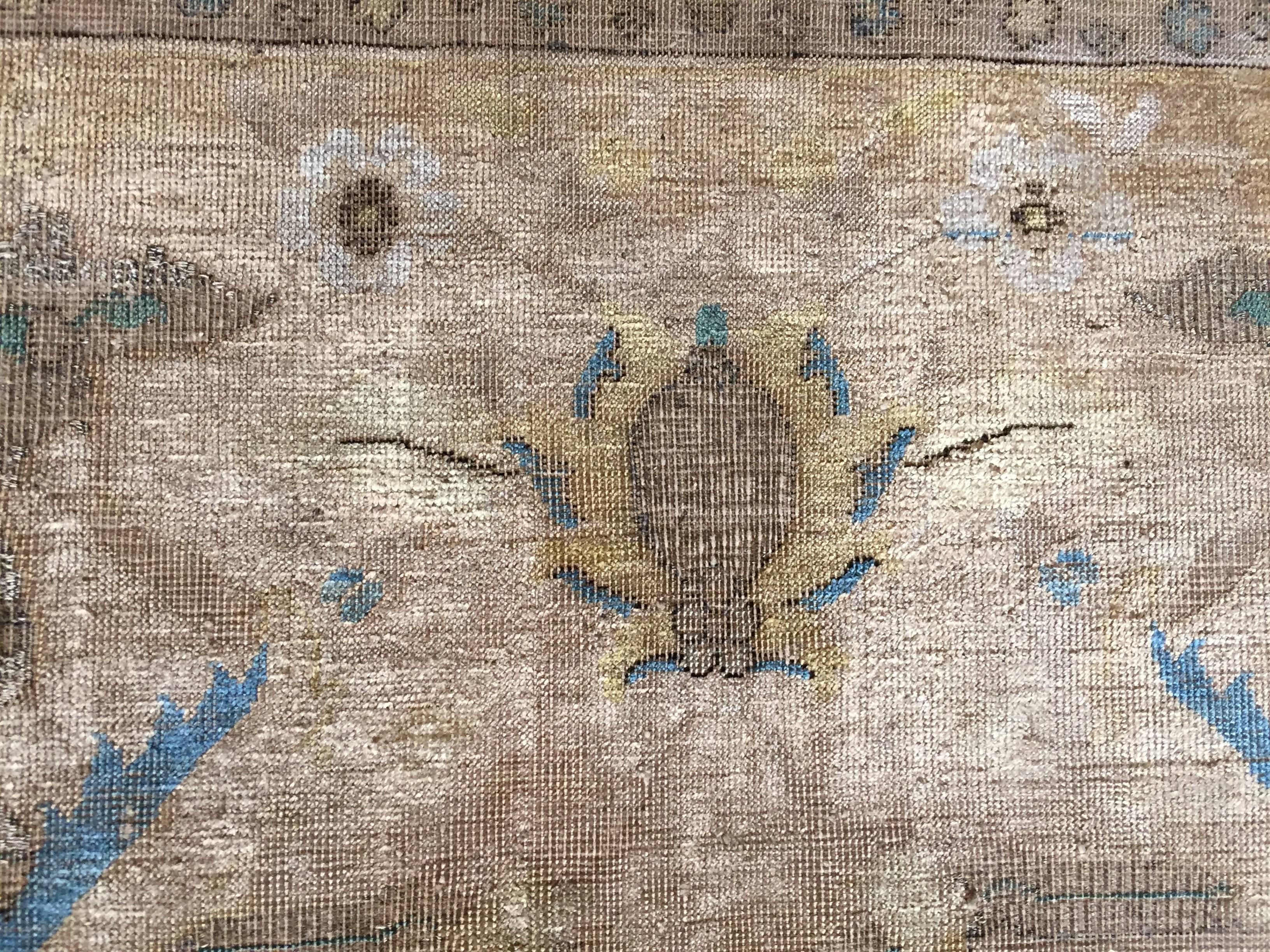 17th Century Blue Gold Wool Silk Gilded Silver Fragment Polonaise Rug, ca 1650s 4