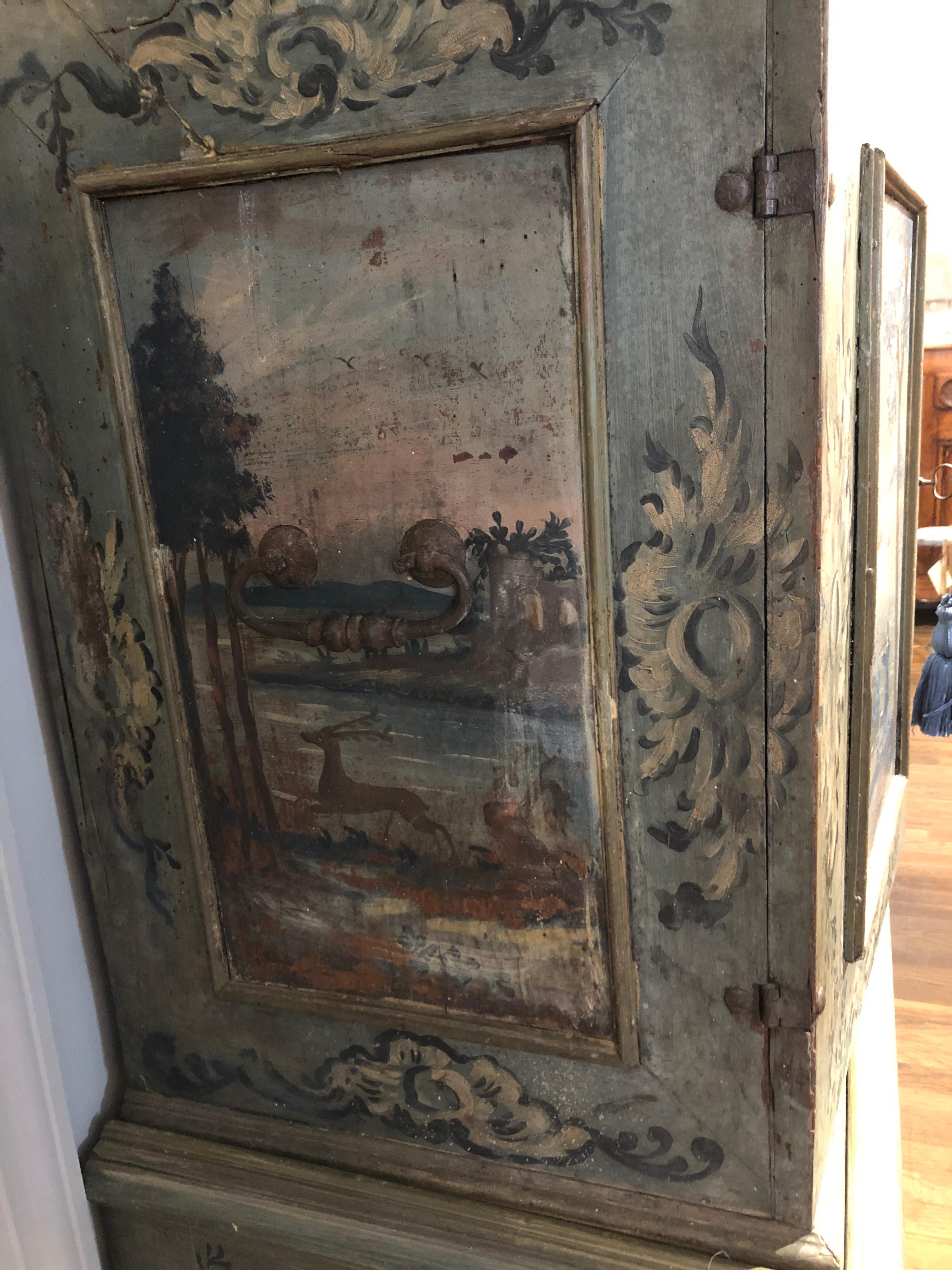 Hand-Crafted 17th Century Hand Painted Blue Swiss Baroque Multi-Drawer Cabinet of Curiosity