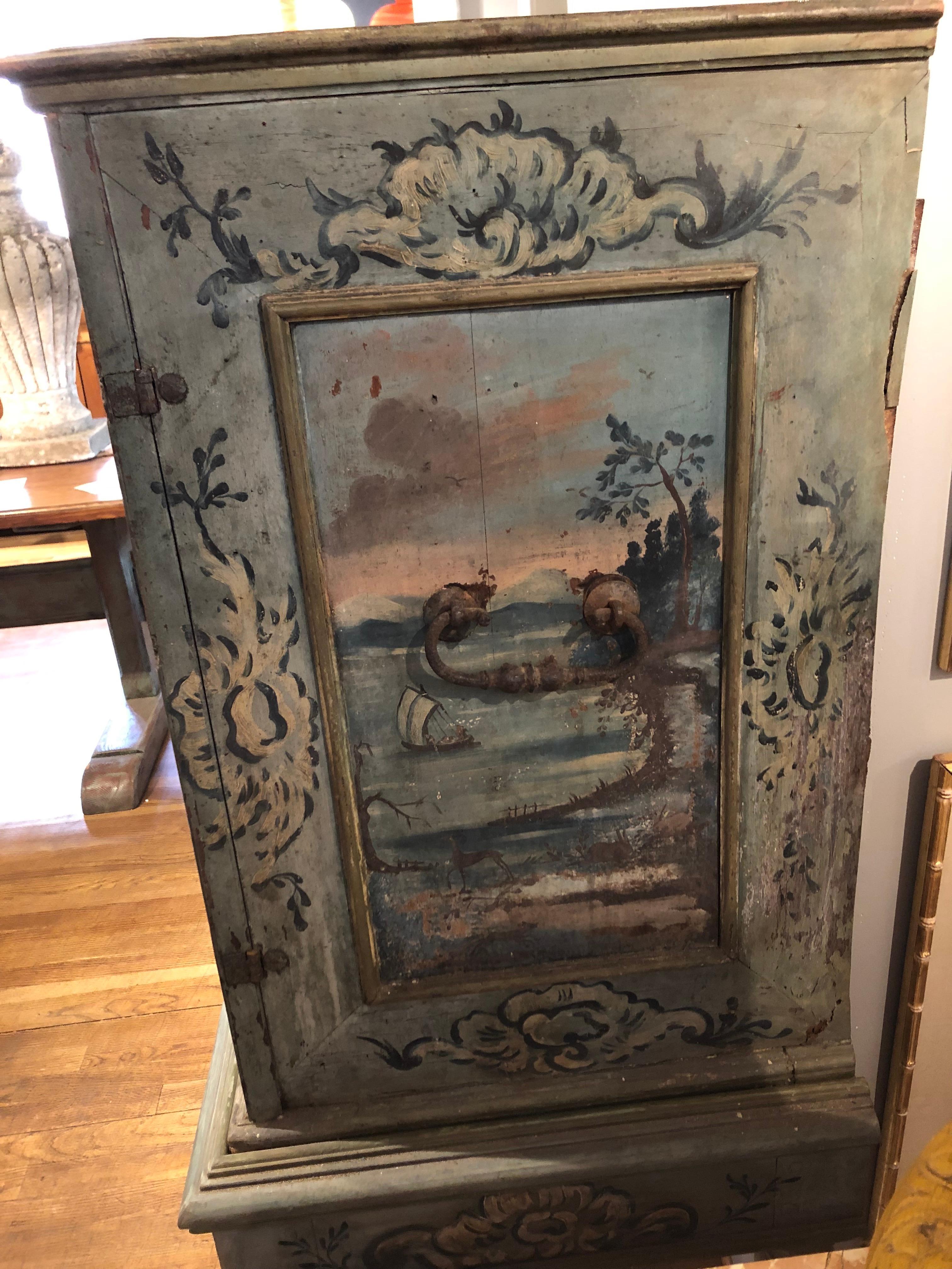 17th Century Hand Painted Blue Swiss Baroque Multi-Drawer Cabinet of Curiosity In Good Condition In Middleburg, VA
